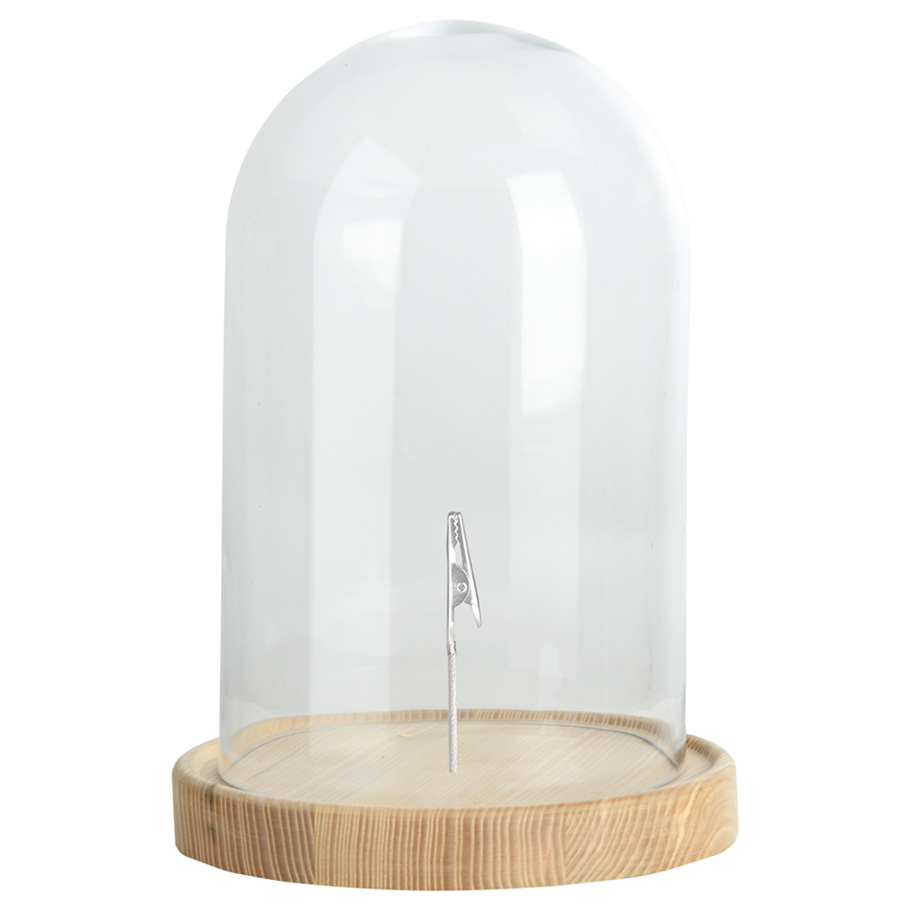 Decoratie stolp - glas - houten bruin plateau - D20,5 x H31 cm -