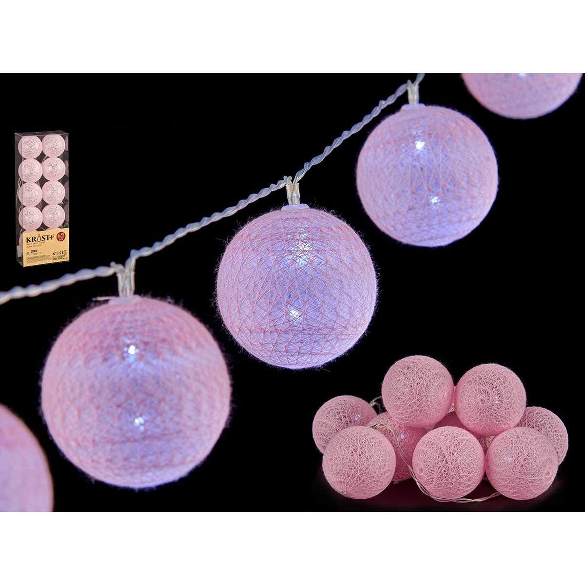 Lichtsnoer 10 led balletjes - 2x st - lichtroze - 150 cm - kunststof- batterij -