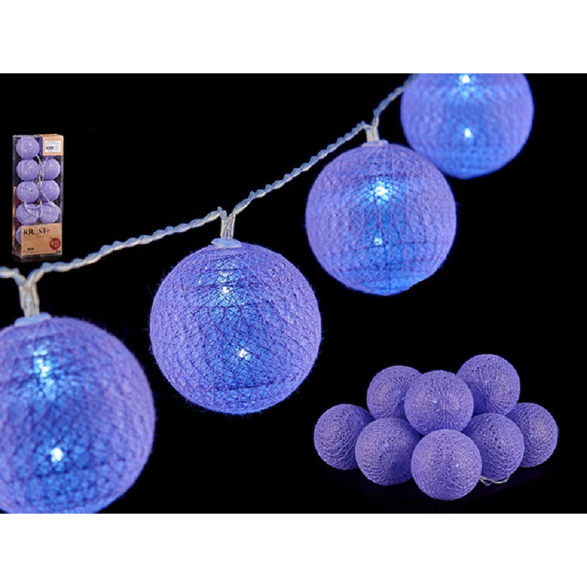 Lichtsnoeren 10 led balletjes - 2x st - lila paars - 150 cm - kunststof -
