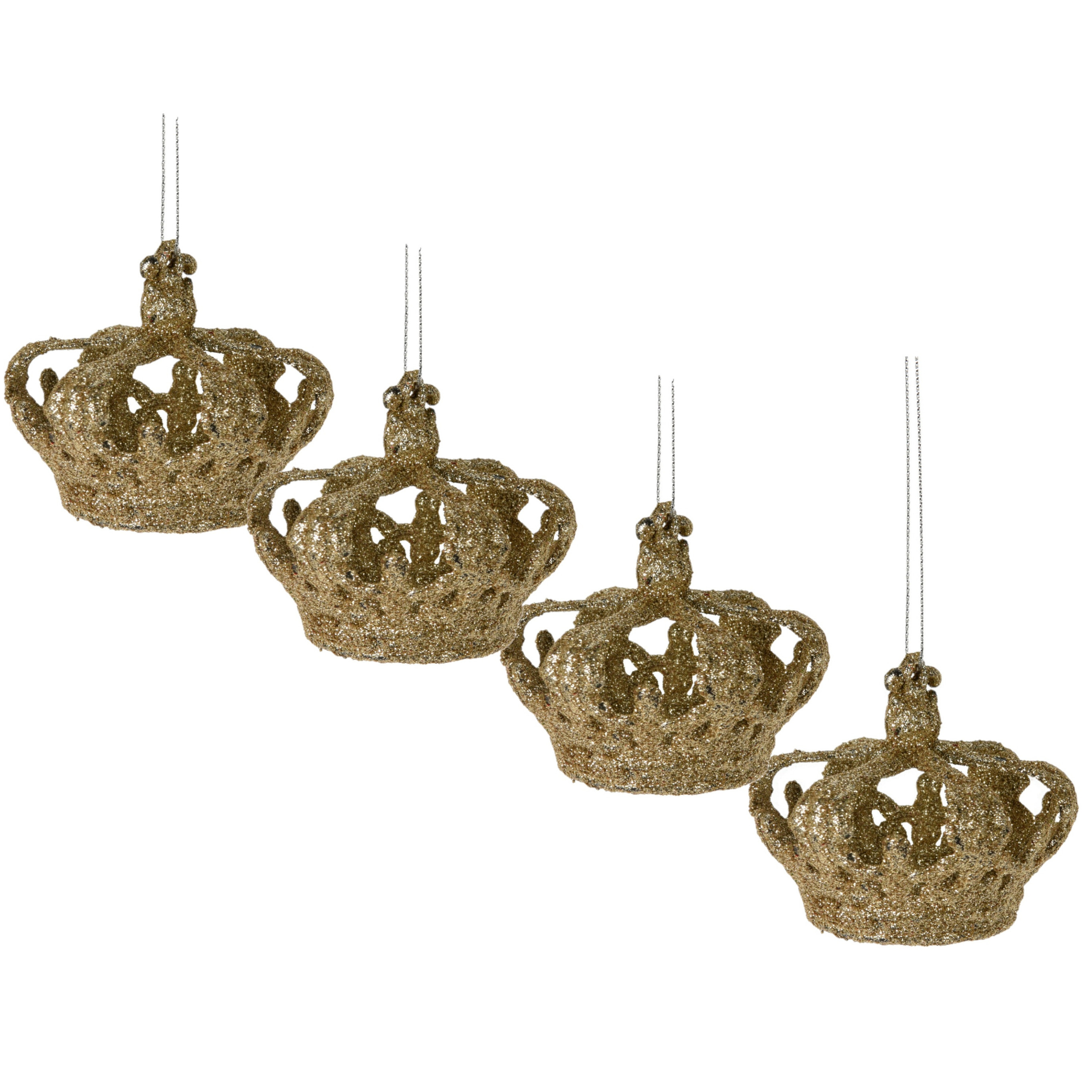 Kersthangers kroontjes - 4x st -champagne - 7,5 cm - kunststof -