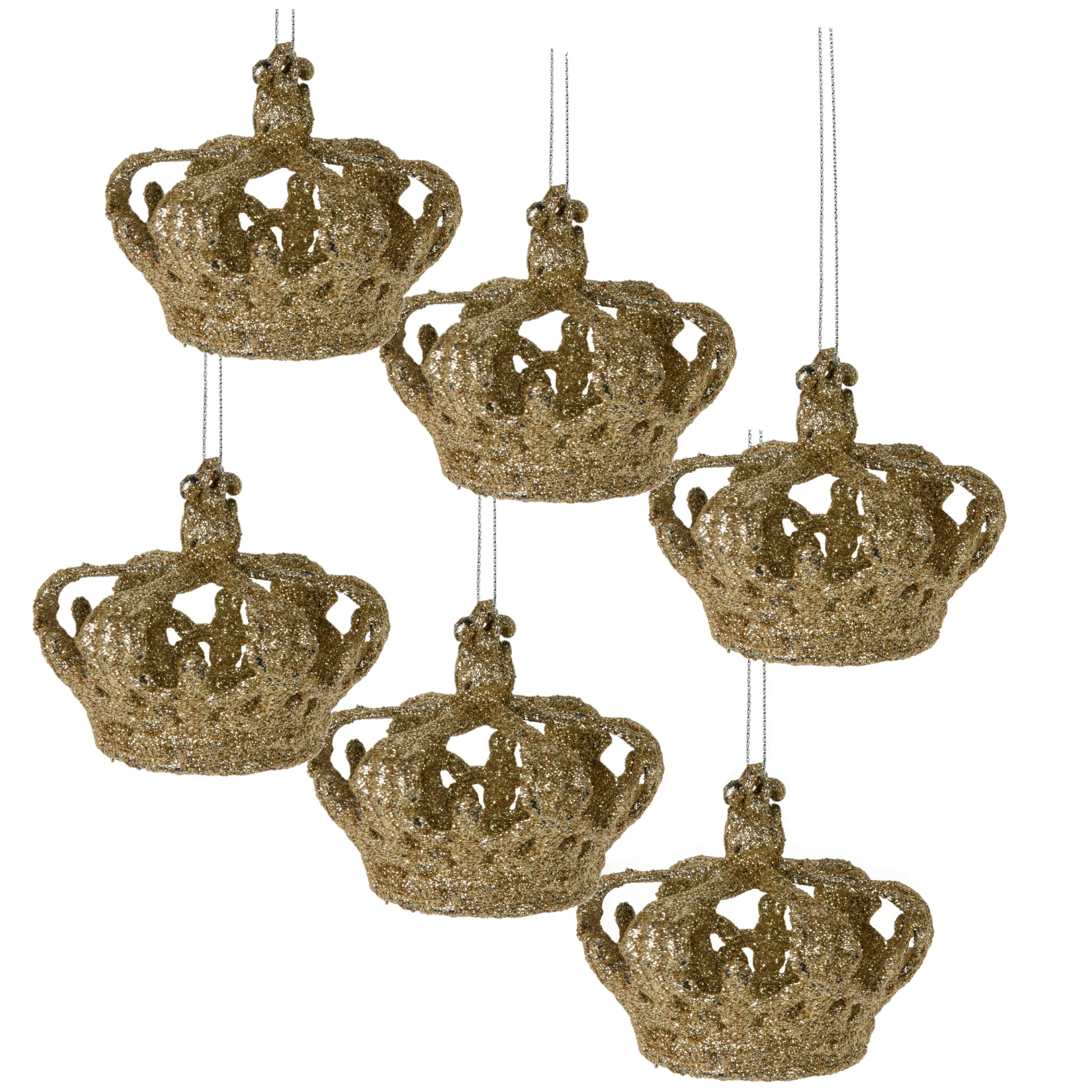 Kersthangers kroontjes - 6x st -champagne - 7,5 cm - kunststof -