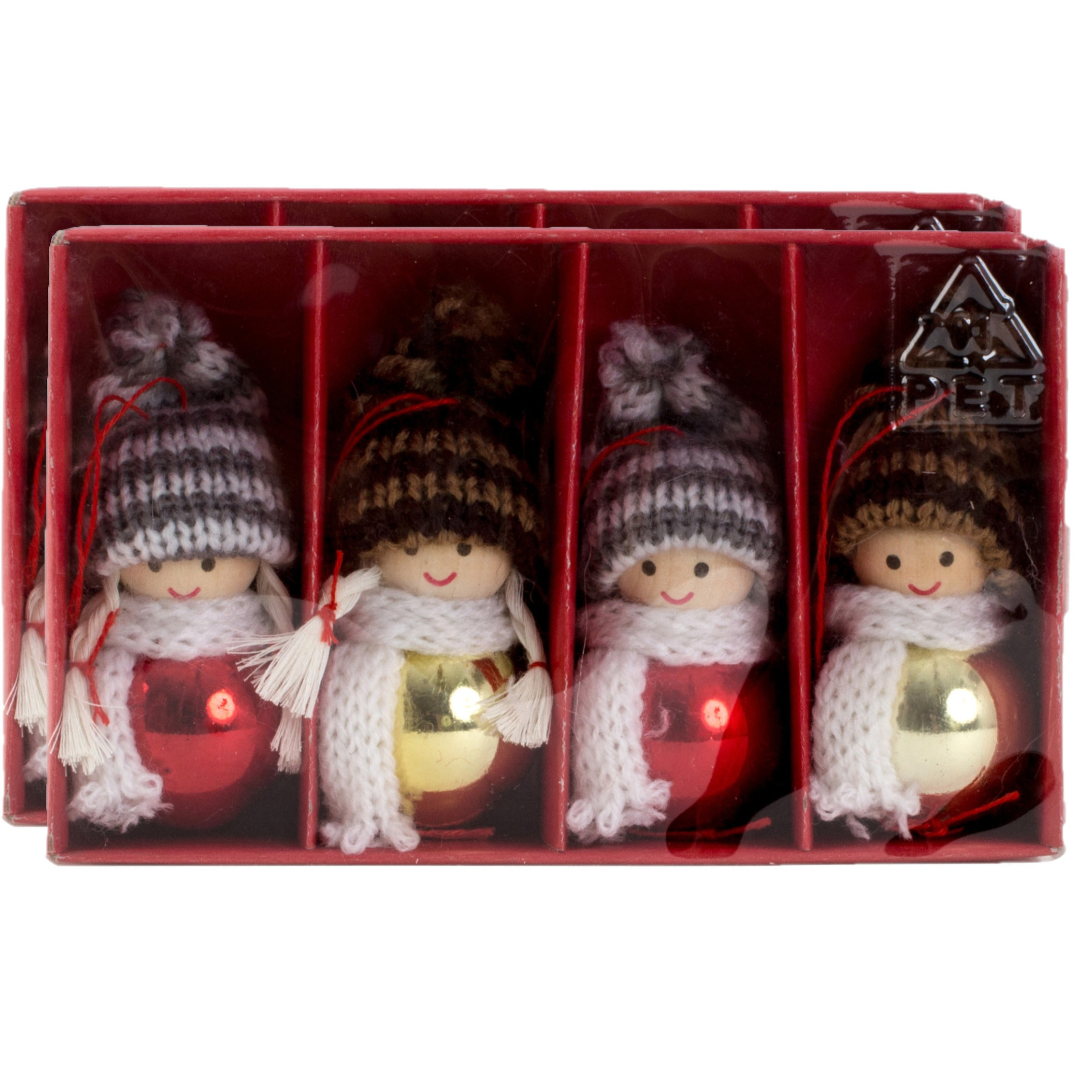 Kersthangers/kerstballen- poppetjes - 8x st- gekleurd - hout -7 cm -
