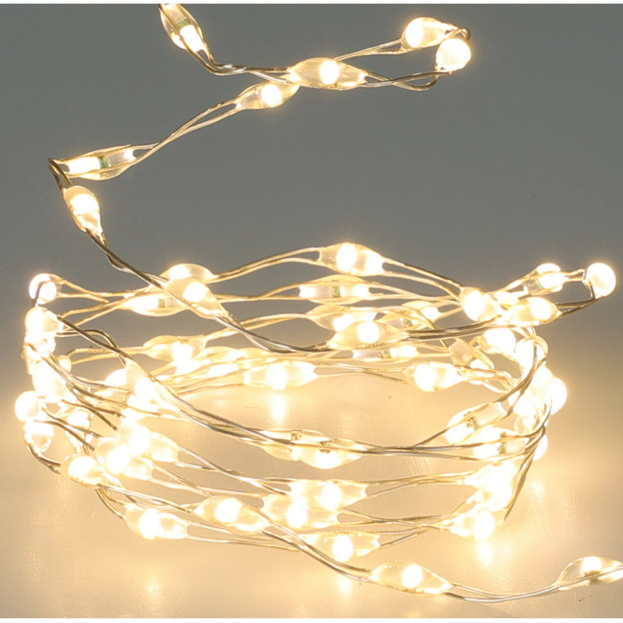 Draadverlichting - 2x st- zilver- 132 led lampjes - warm wit - batterij - 200 cm -