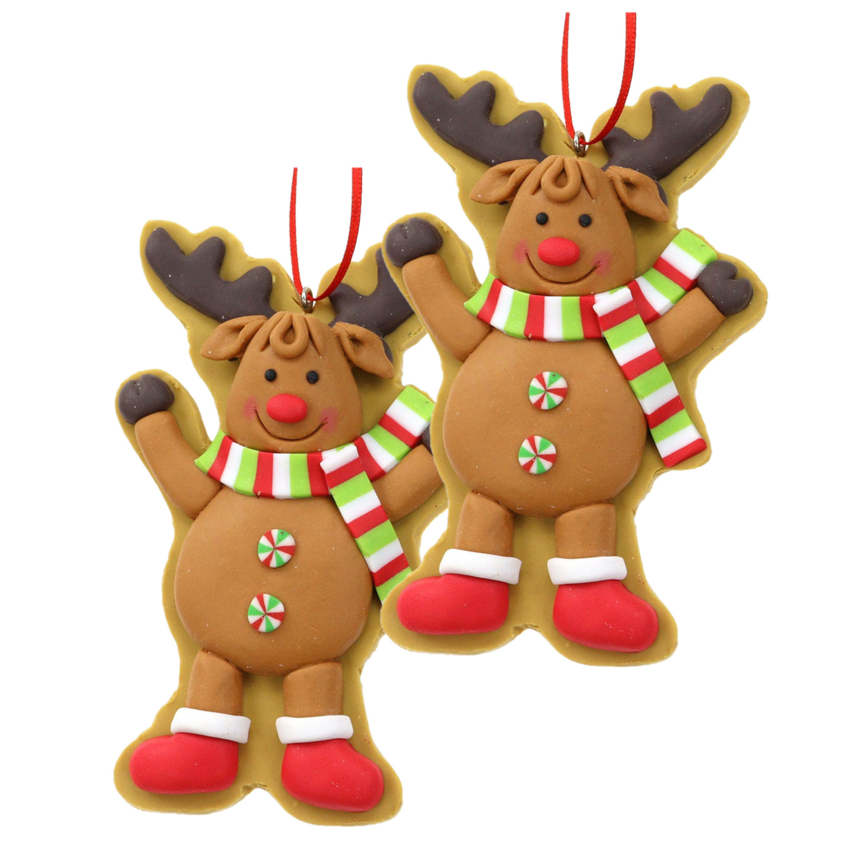 Kersthanger/kerstornament -rendier -2x st- kunststof - 11 cm -