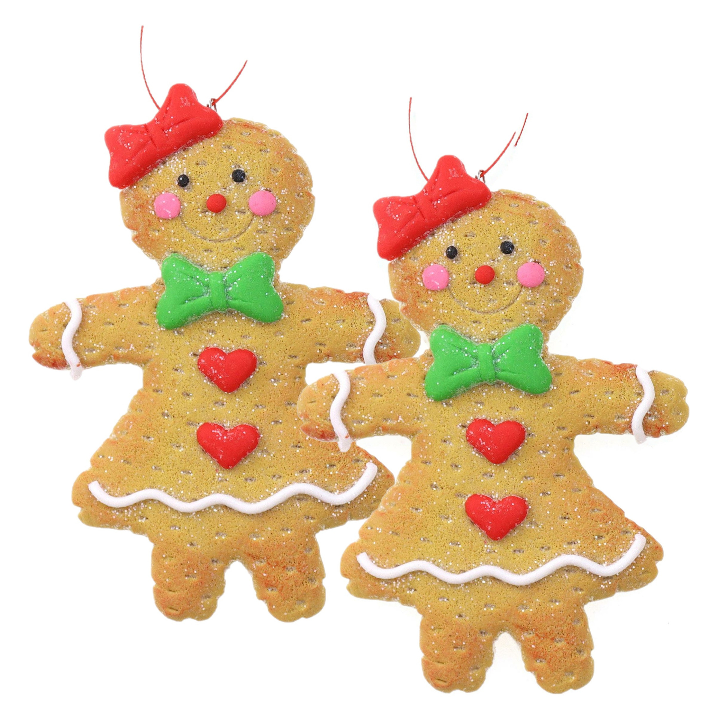 Kersthanger/ornament -gingerbread peperkoek vrouwtje -2x st- kunststof - 11 cm -