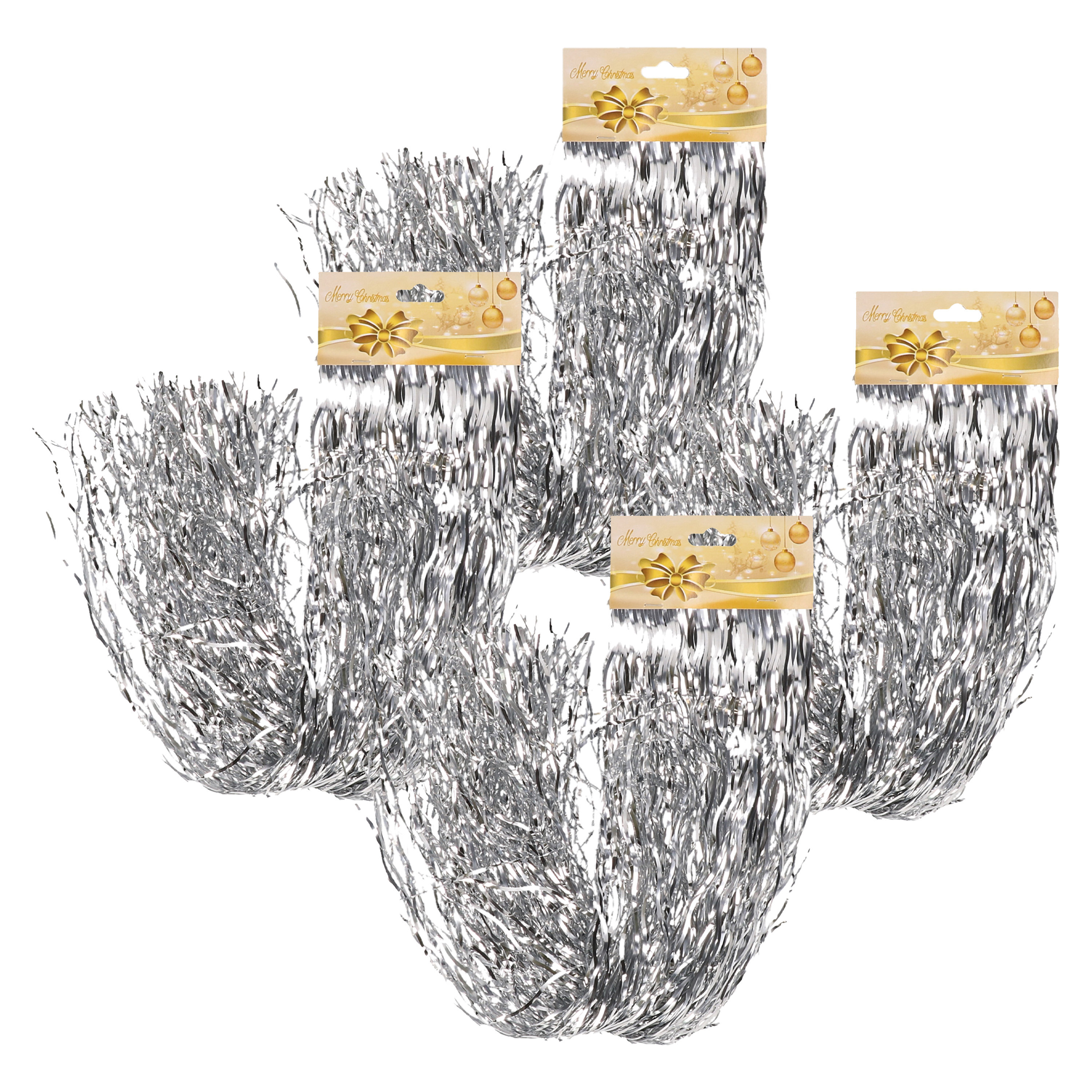 Engelenhaar/lametta slierten - 4x 50 cm - golf - zilver - folie - kerstboomversiering -