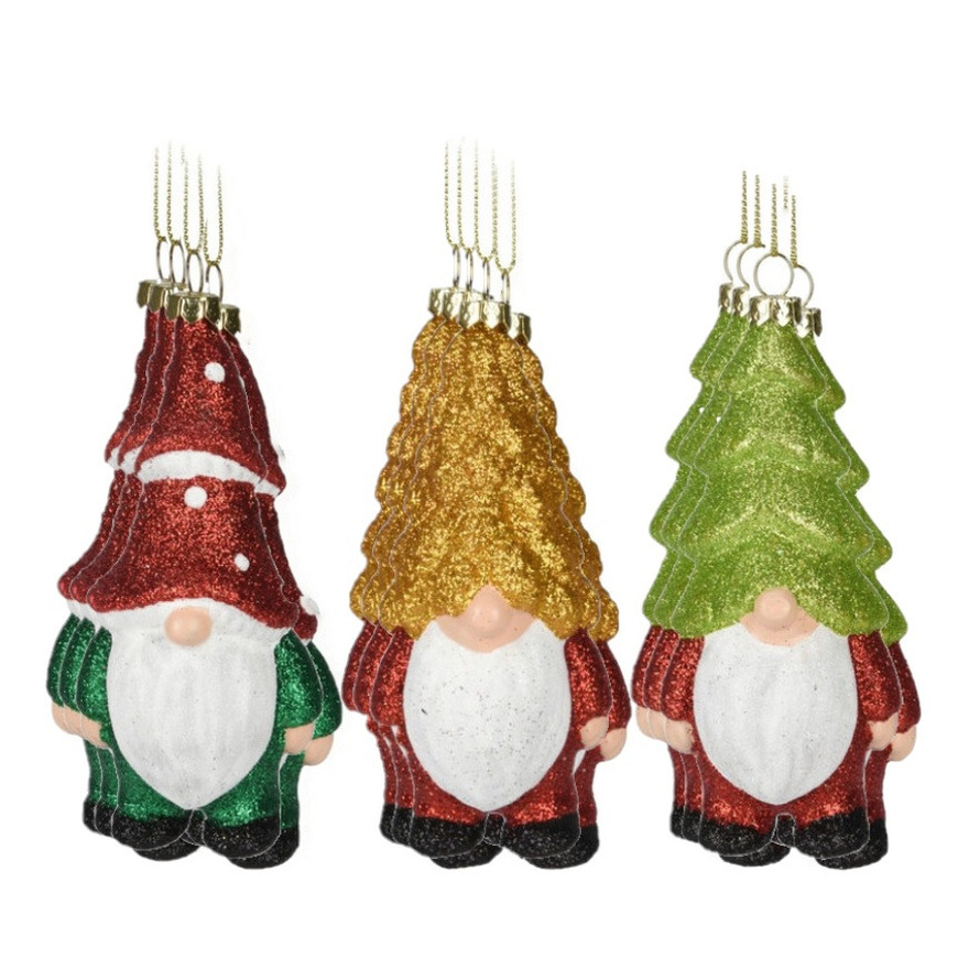 Kersthangers gnome/dwerg/kabouter- set 12x st- 12,5cm -kunststof -kerstornamenten -