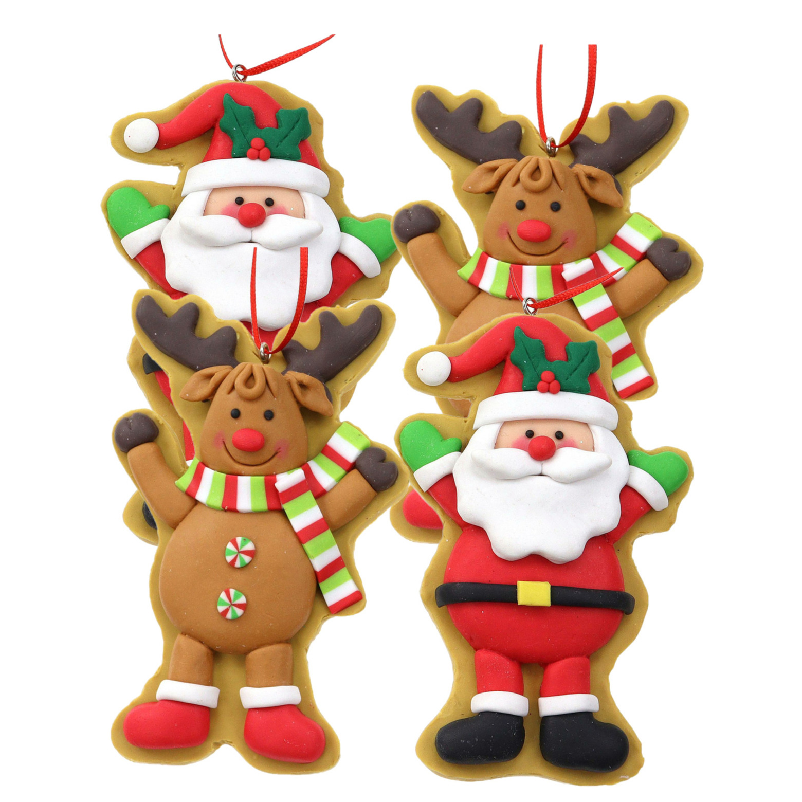 Kersthangers/kerstornamenten - 4x st -rendier en kerstman - kunststof - 11 cm -