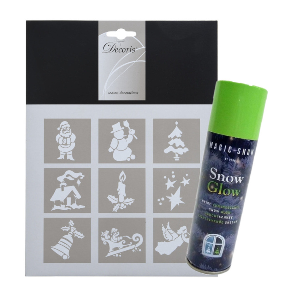 Kleine kerst raamsjablonen -9 sjablonen 5 cm -met glow in the dark sneeuwspray -