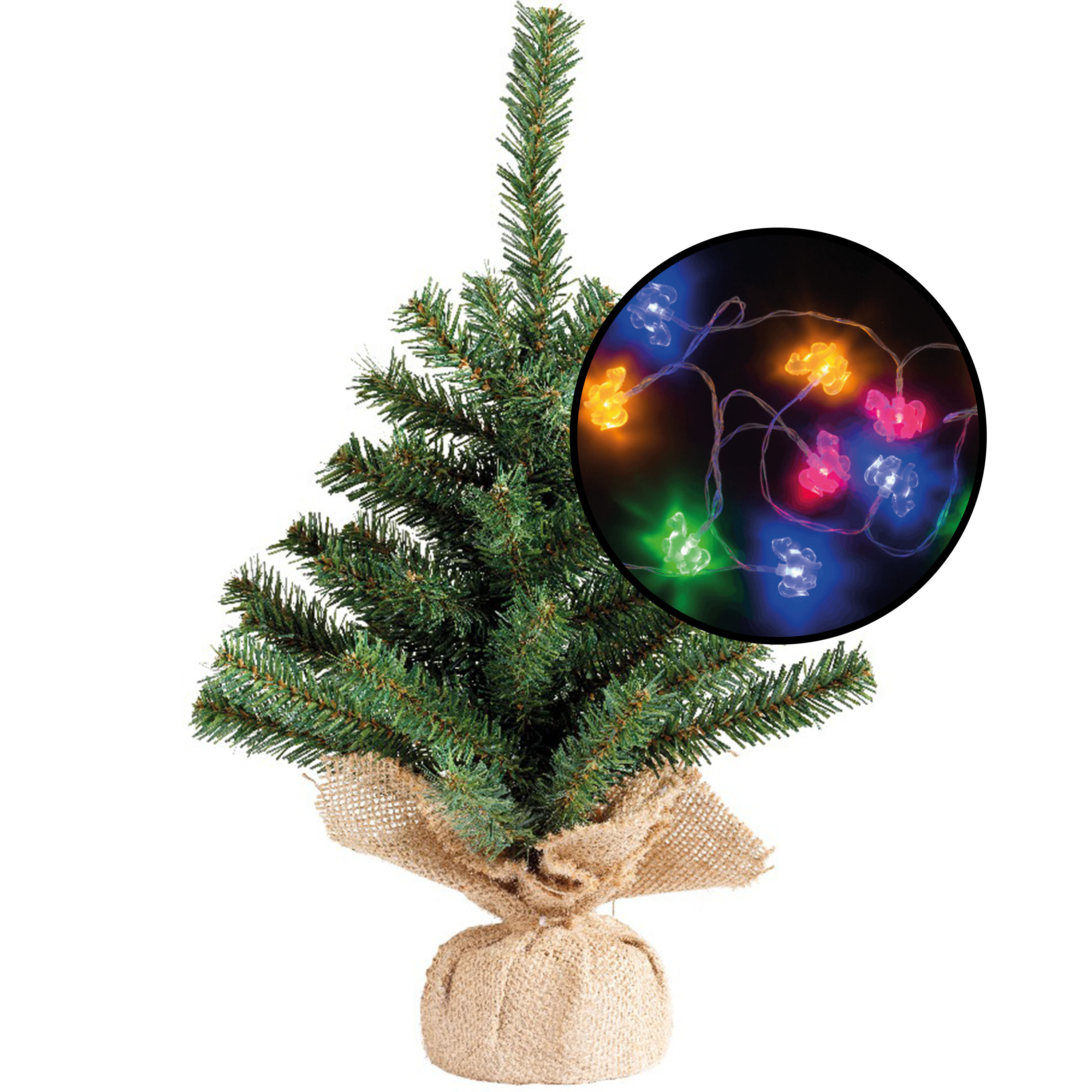 Kleine kunst kerstboom -groen -incl. paarden thema lichtsnoer gekleurd - H45 cm -
