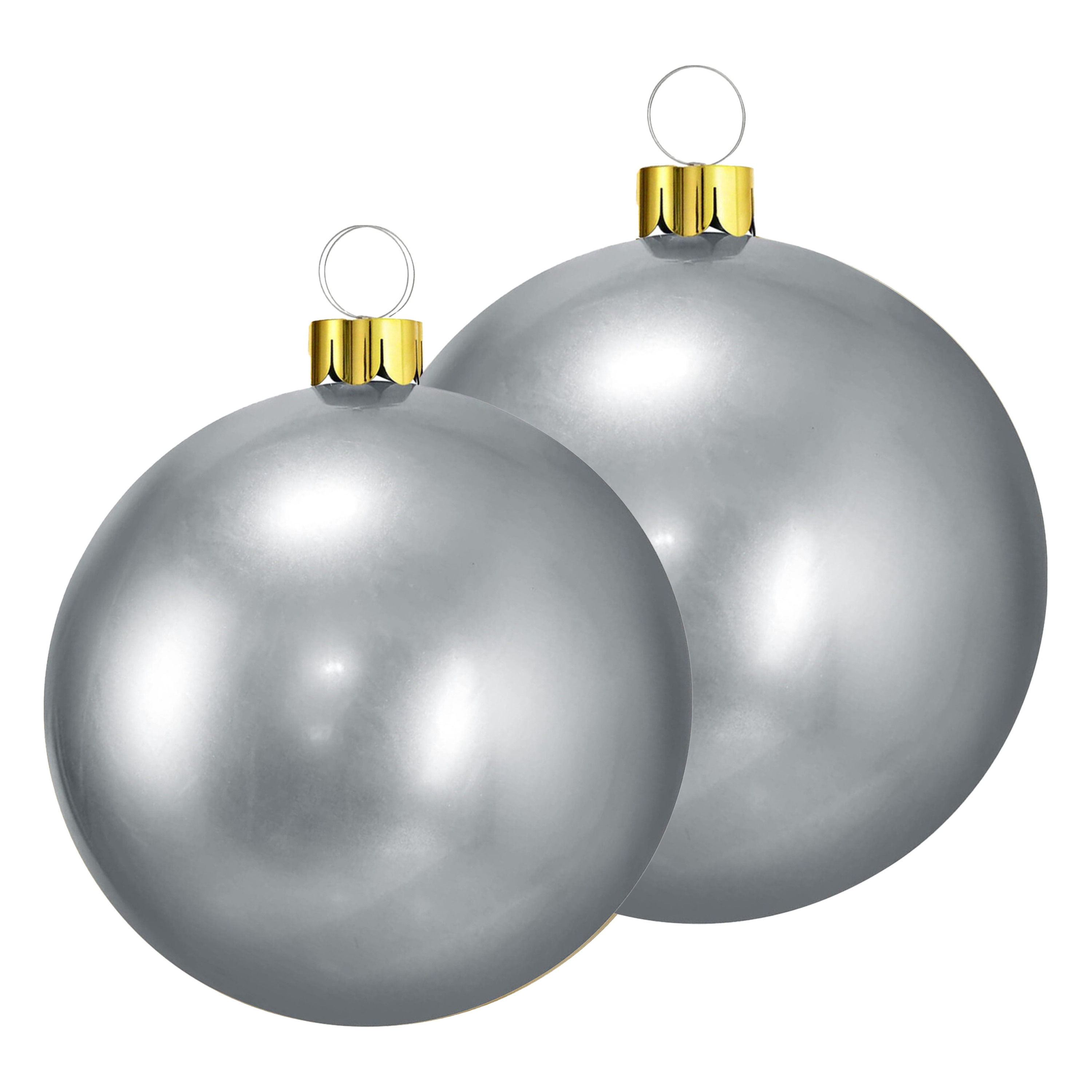Grote opblaasbare decoratie kerstballen - 2x st - 45 en 65 cm - zilver -