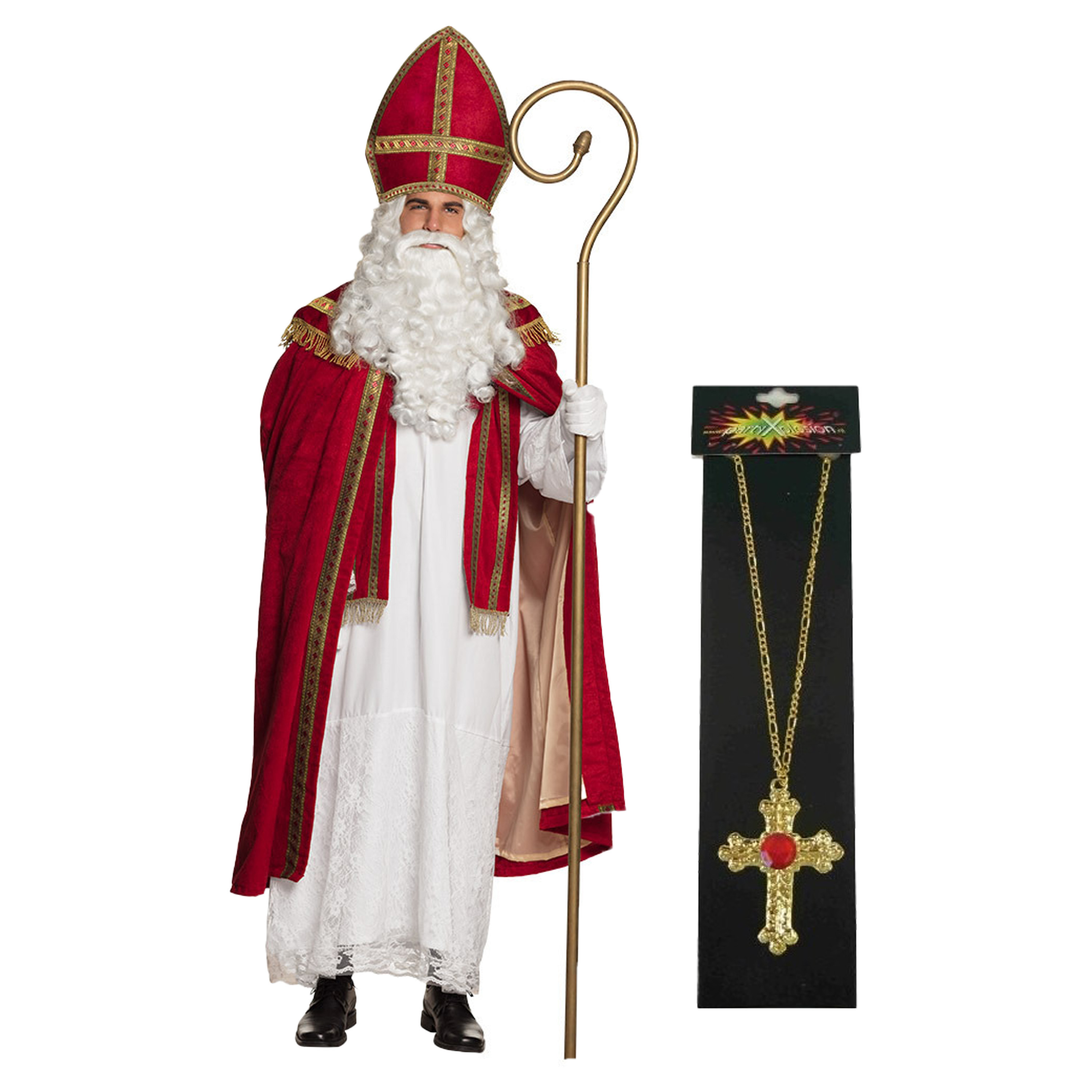 Sinterklaas kostuum - inclusief kruis ketting met rode steen One size -