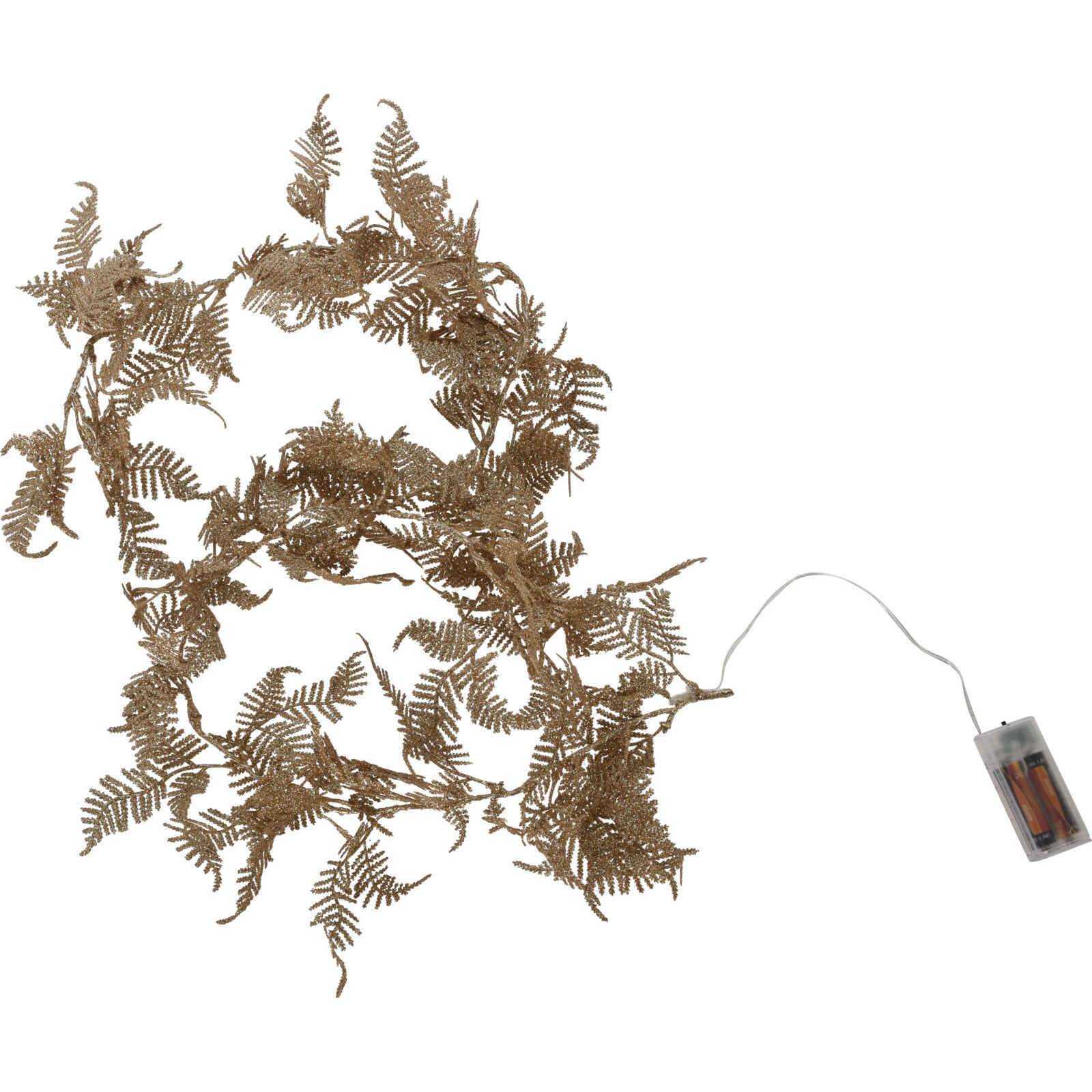 Verlichte glitter guirlande/slinger - 2x st - met bladeren - goud - 150 cm - lichtsnoer -