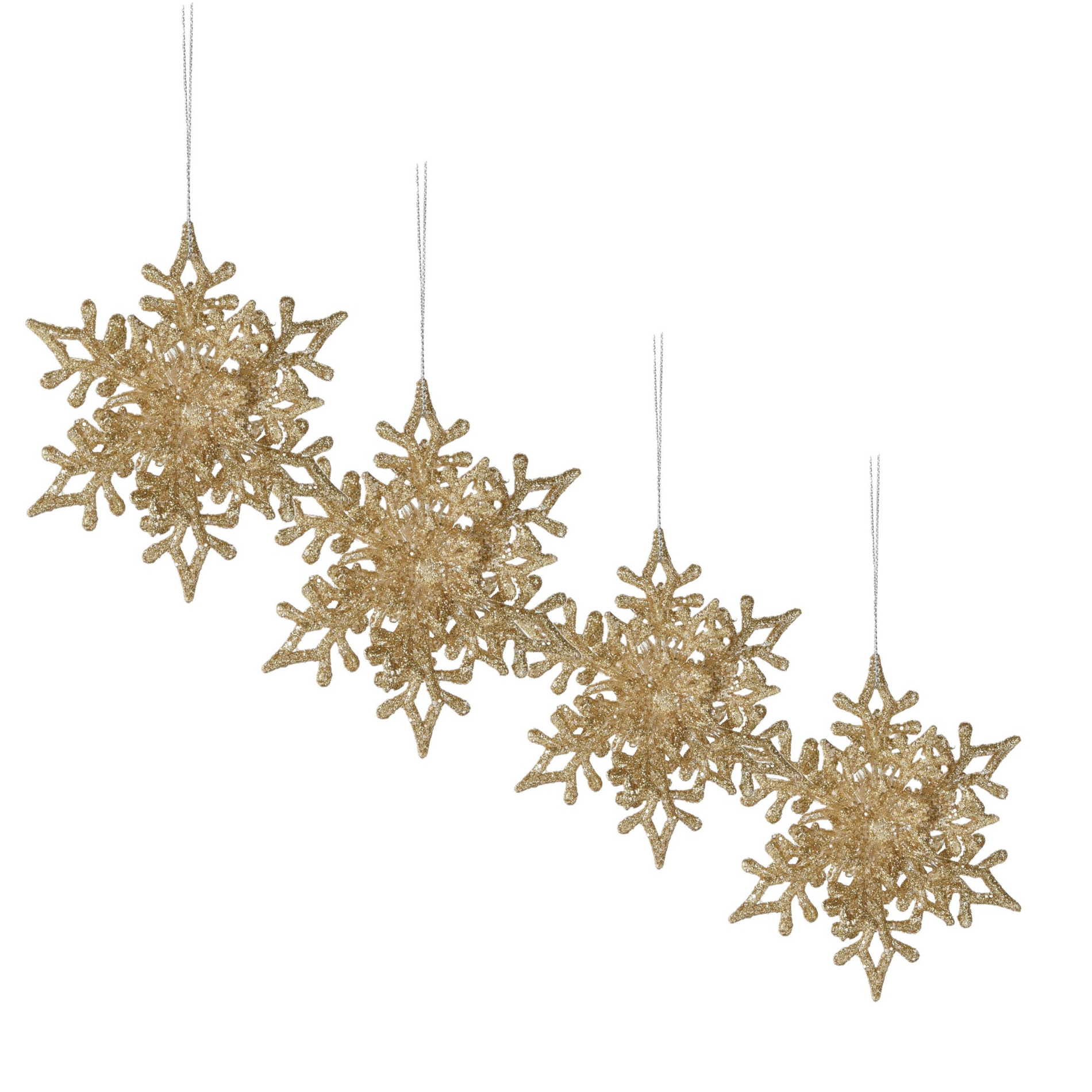 Kersthangers sneeuwvlokken -4x st-champagne - 11,5 cm - kunststof -