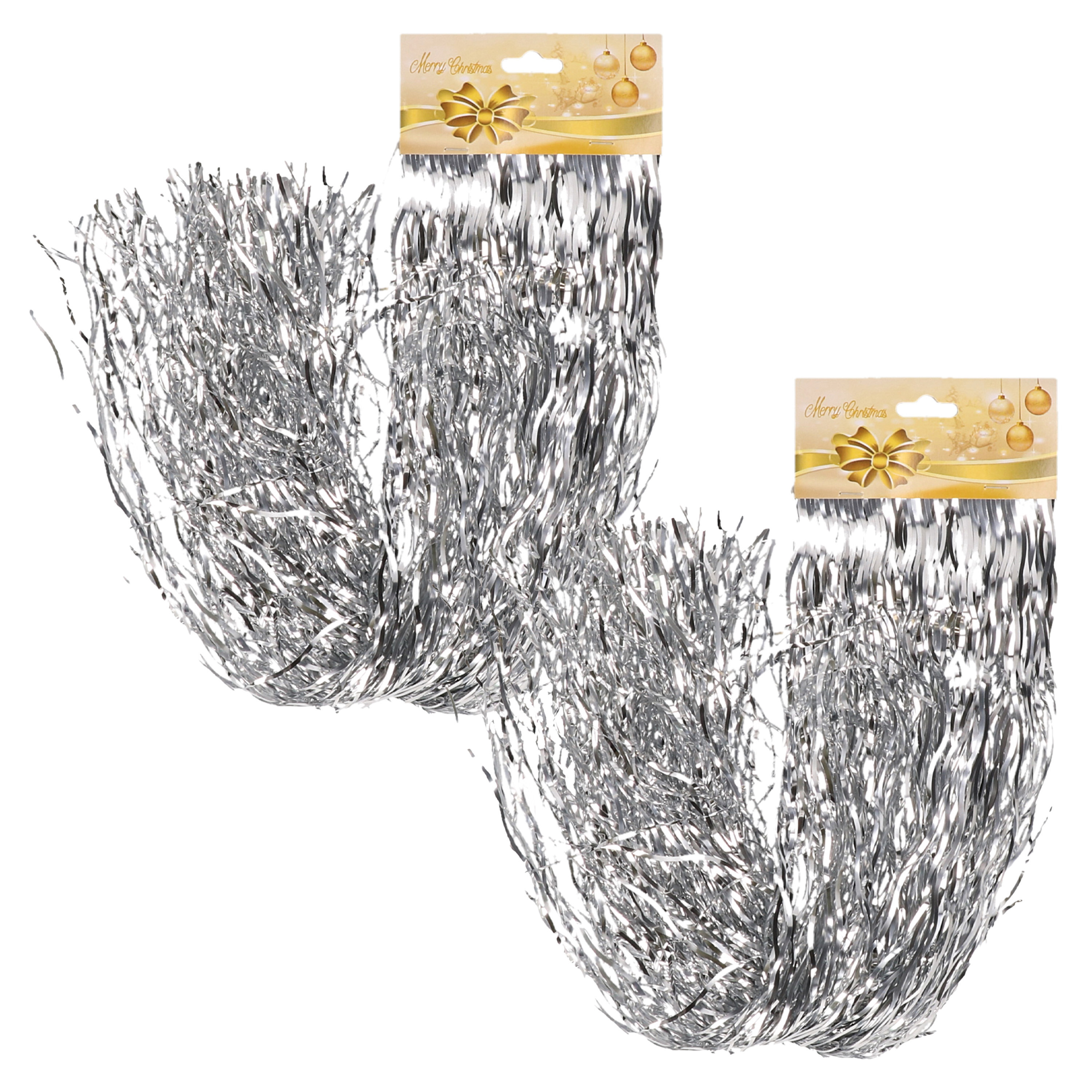 Engelenhaar/lametta slierten - 2x 50 cm - golf - zilver - folie - kerstboomversiering -