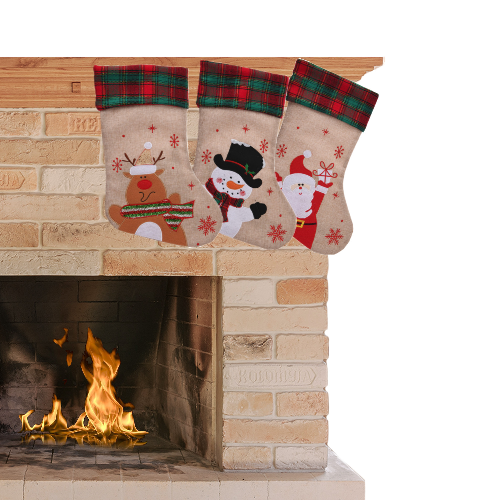 Decoratie kerstsokken - 3x stuks- rendier, kerstman, sneeuwpop - H42 cm -