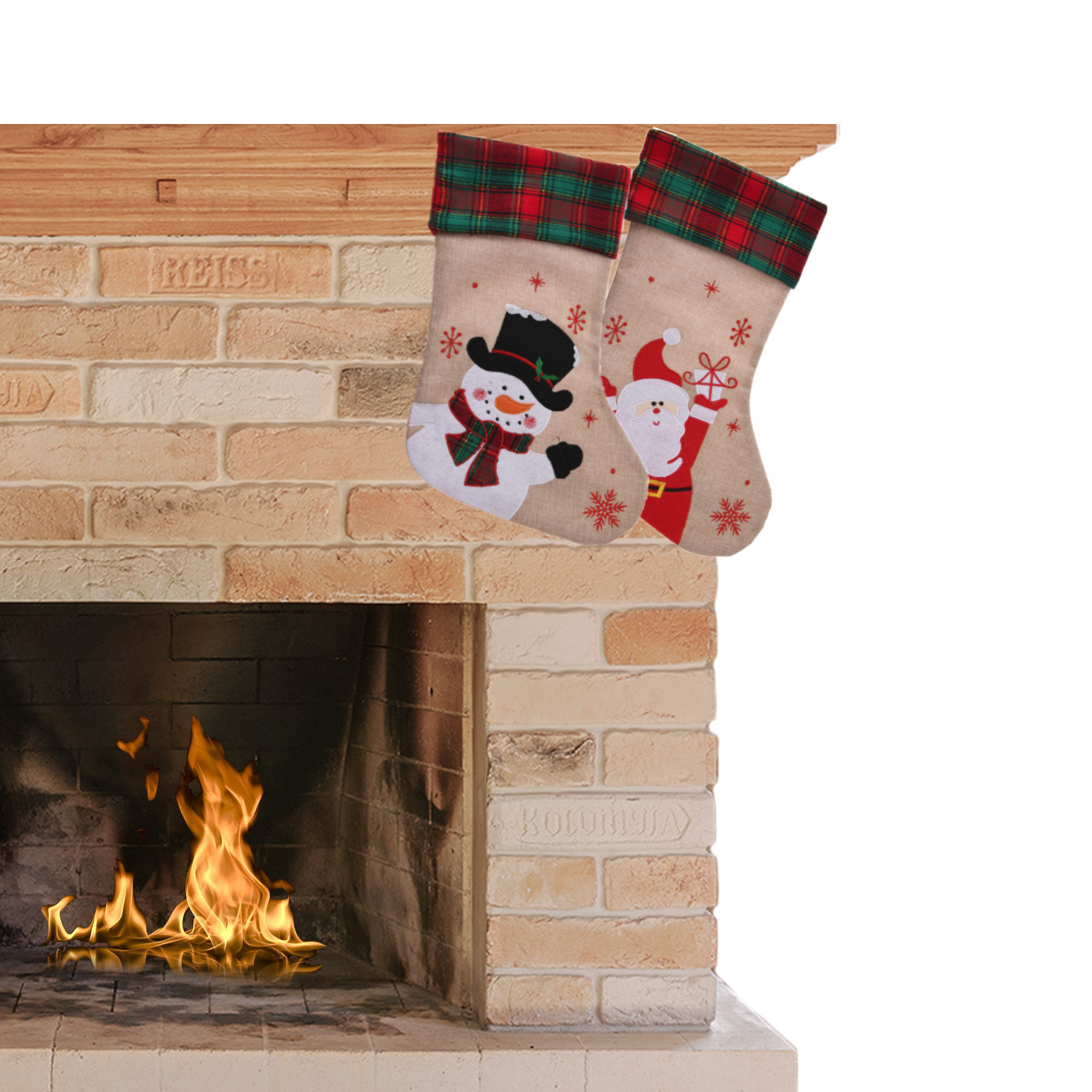 Decoratie kerstsokken - 3x stuks- sneeuwpop en kerstman - H42 cm -