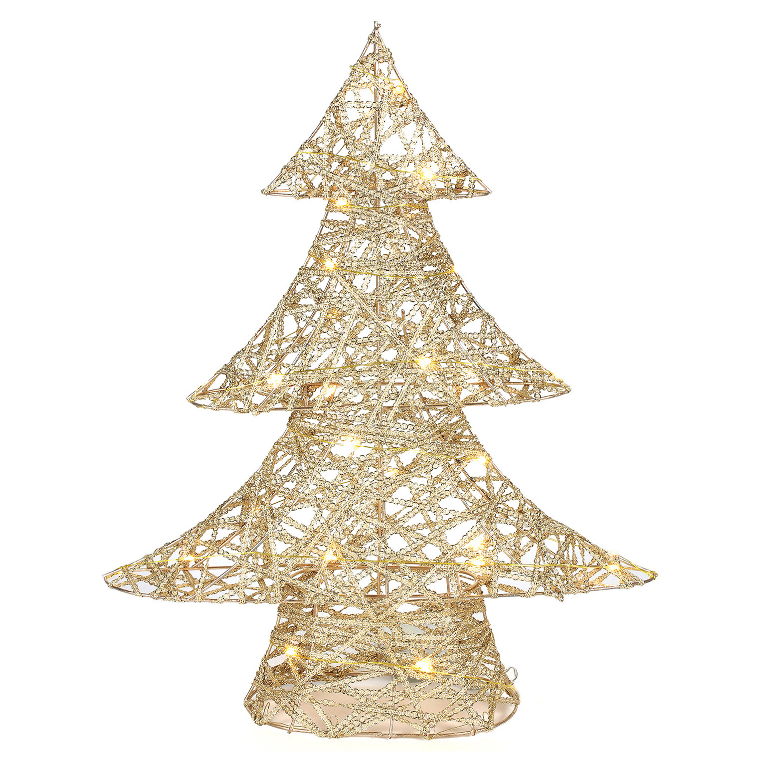 Countryfield decoratie kerstboom - goud - met verlichting - 48 cm -
