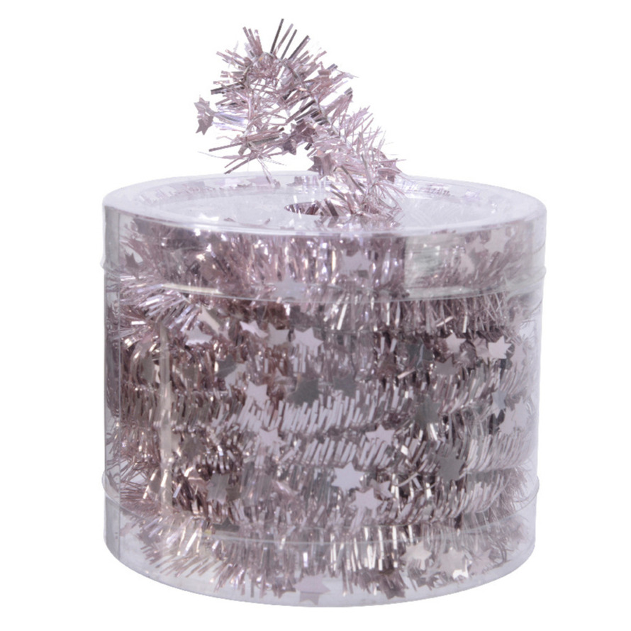 Decoris kerstslinger - dun - lichtroze - sterren - 700 x 3 cm -