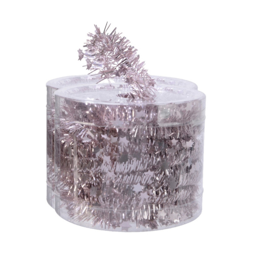 Decoris kerstslinger- 2x st-guirlande - met sterren - lichtroze - lametta - 700 cm -
