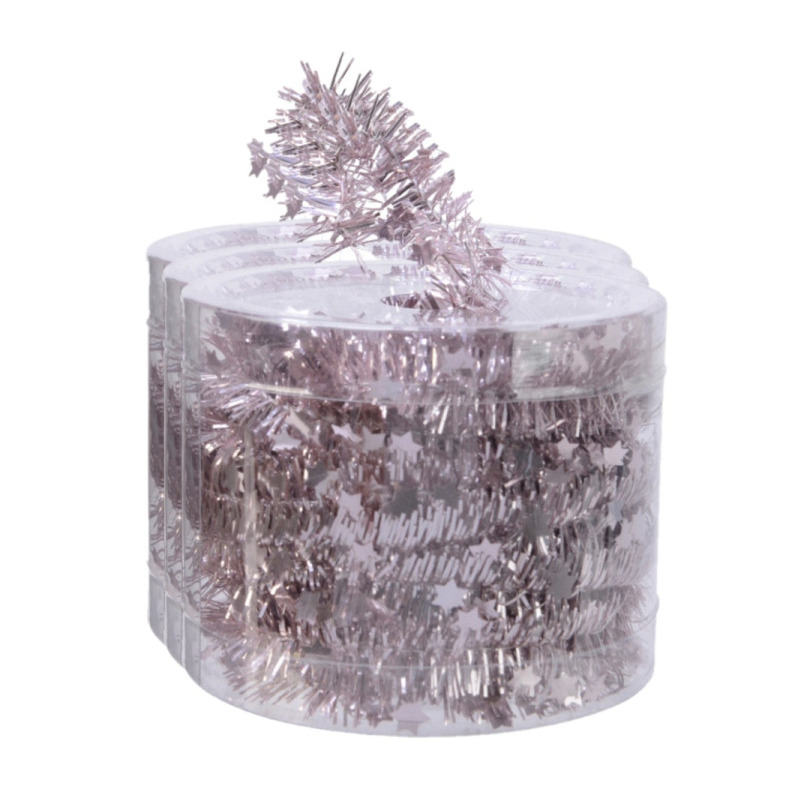 Decoris kerstslinger- 3x st-guirlande - met sterren - lichtroze - lametta - 700 cm -