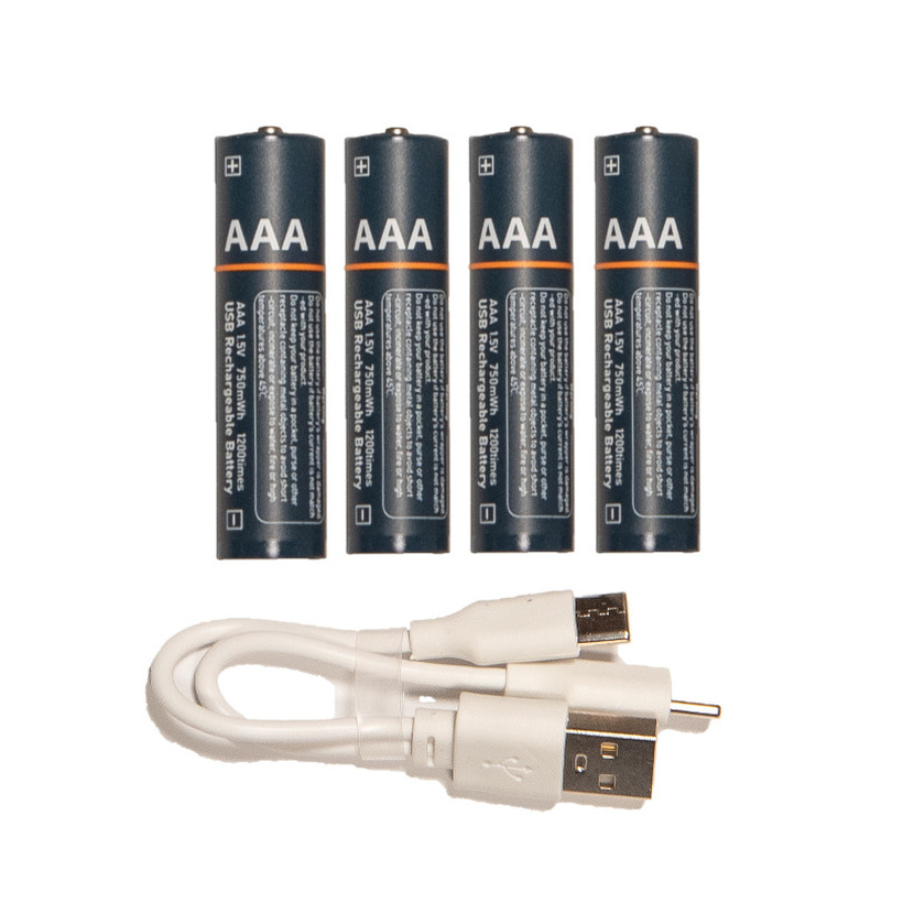 Oplaadbare batterijen - AAA - 4x stuks - met USB kabel -