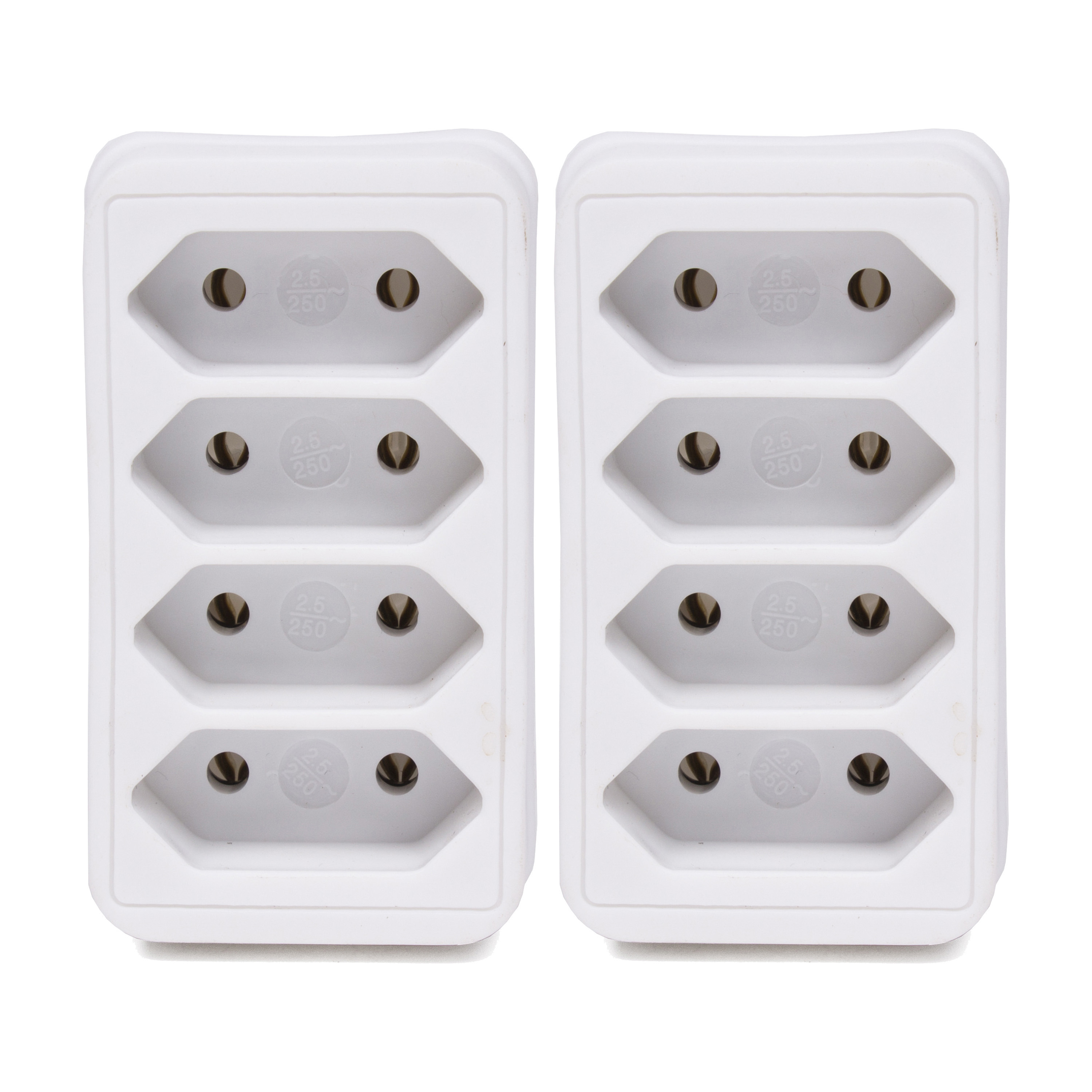 Stopcontact splitter - 2x - quattro - wit - voor 4 platte stekkers - verdeelstekkers -