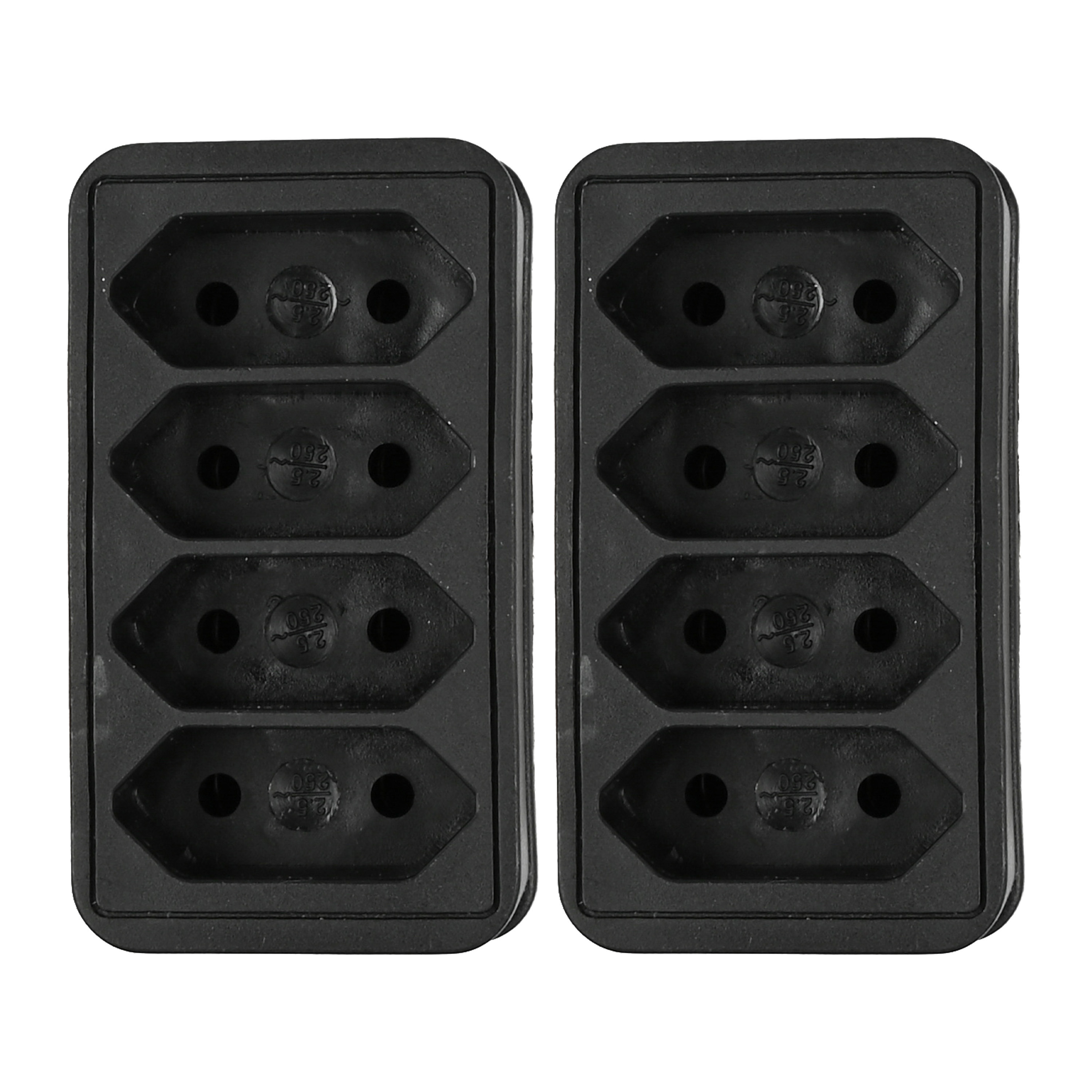Stopcontact splitter - 2x - quattro - zwart - voor 4 platte stekkers - verdeelstekkers -