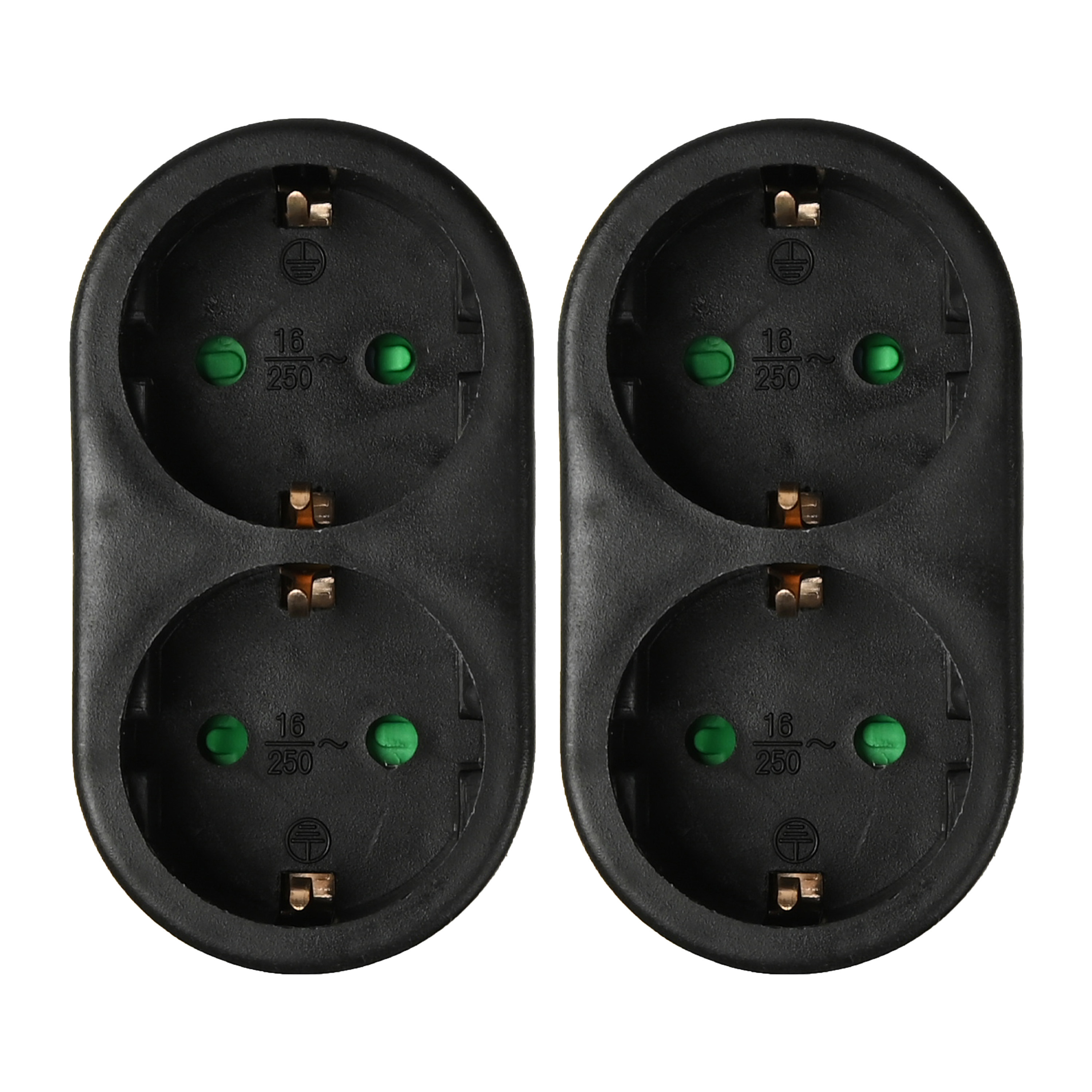 Stopcontact splitter - 2x - duo - zwart - randaarde - verticaal - verdeelstekkers -