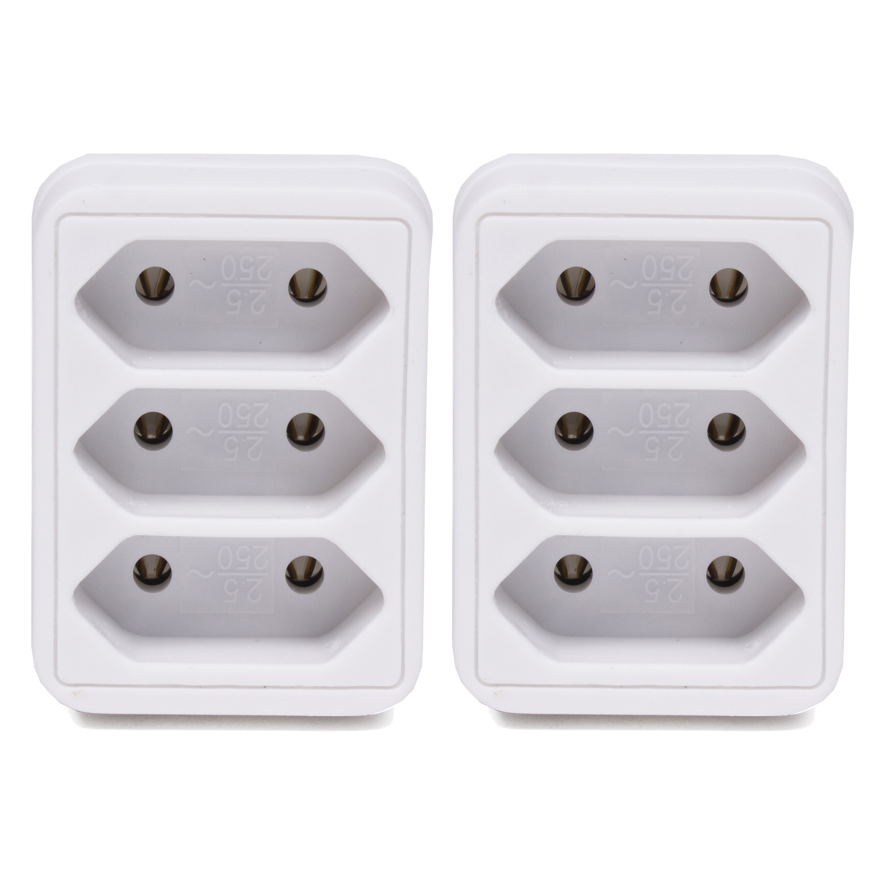 Stopcontact splitter - 2x - triple - wit - voor 3 platte stekkers - verdeelstekkers -