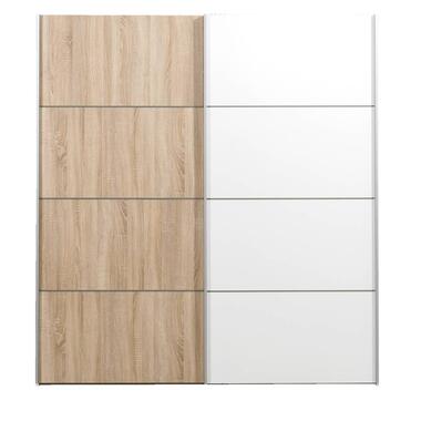Schuifdeurkast Verona wit - eikenkleur/wit - 200x182x64 cm - Leen Bakker