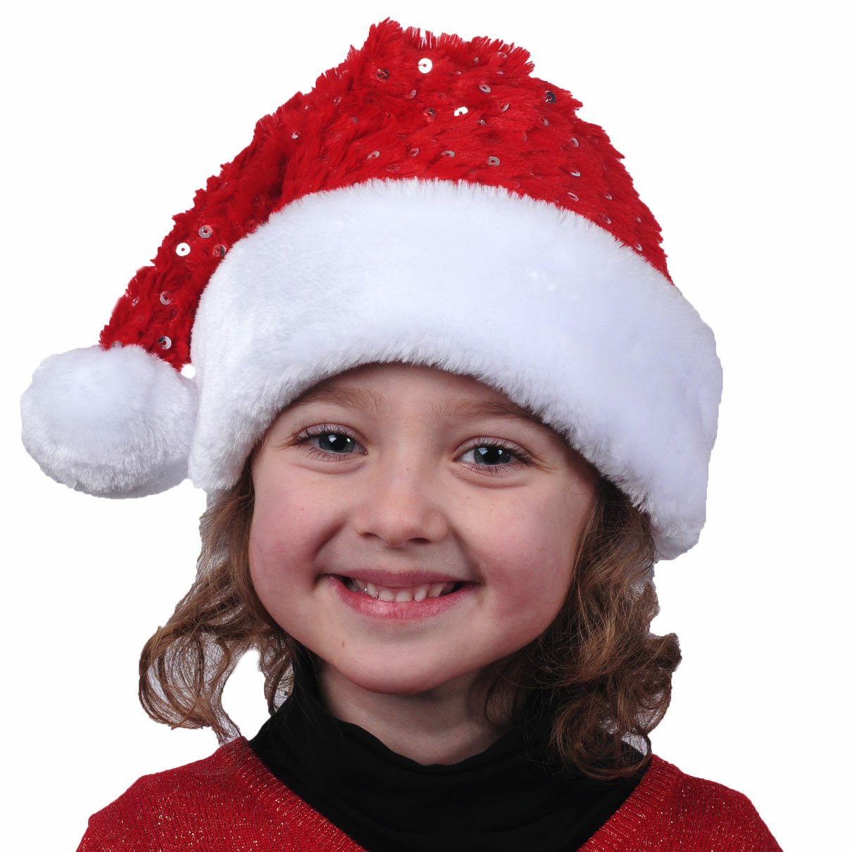 Kerstmutsen - 2x st - rood met pailletten- polyester - voor kinderen -