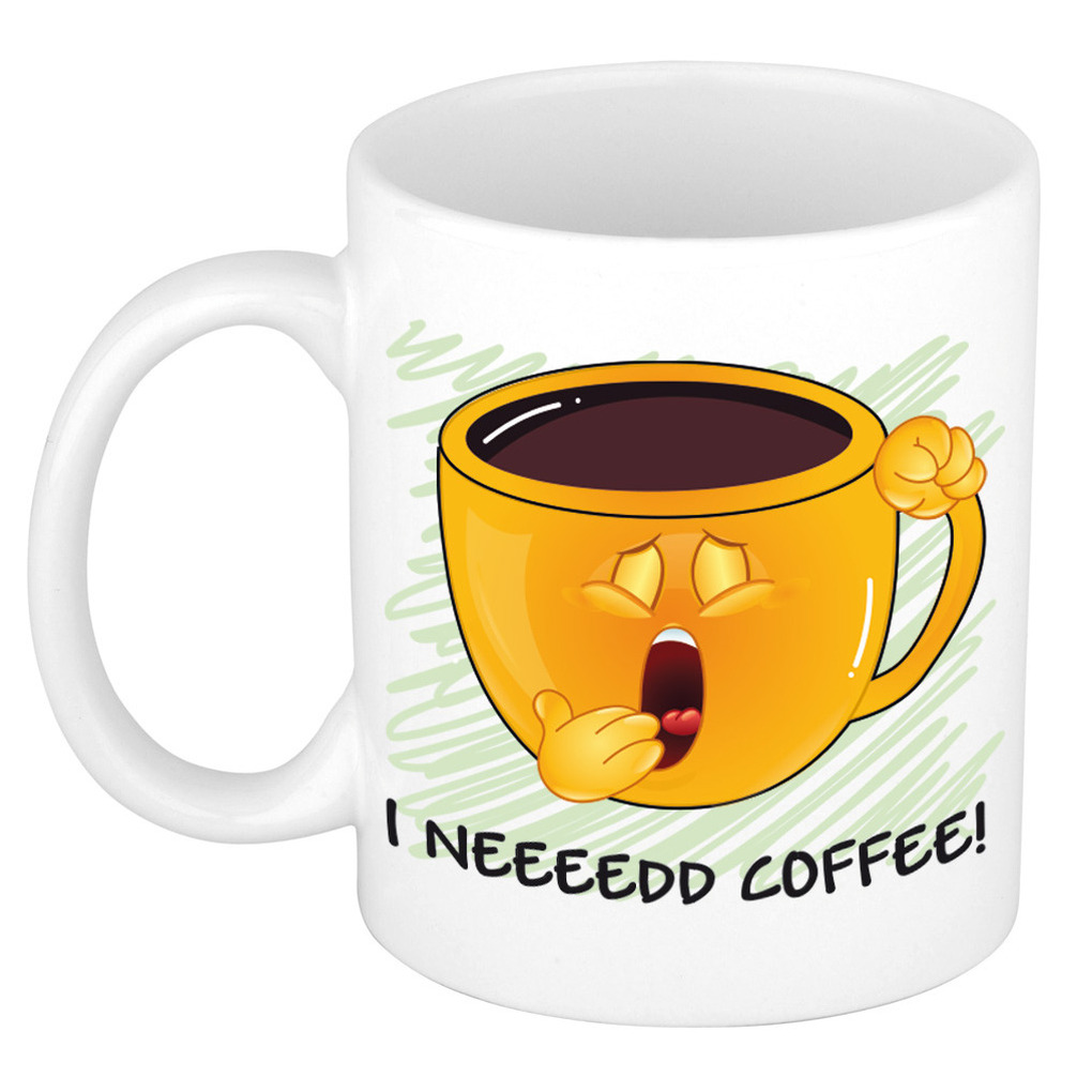 Cadeau/verjaardags mok collega - groen - gapende smiley - grappig - keramiek - 300 ml -
