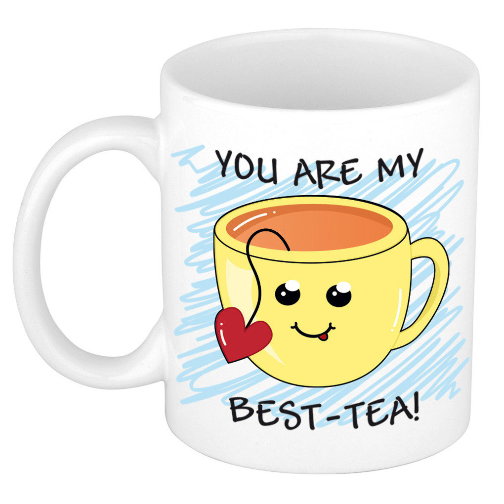 Verjaardags/cadeau mok - geel - smiley best tea - grappig - keramiek - 300 ml -