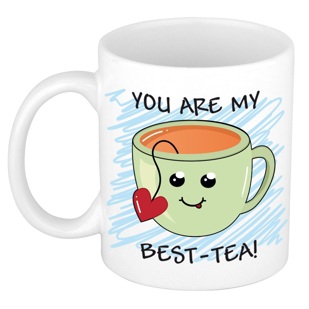 Verjaardags/cadeau mok - groen - smiley best tea - grappig - keramiek - 300 ml -