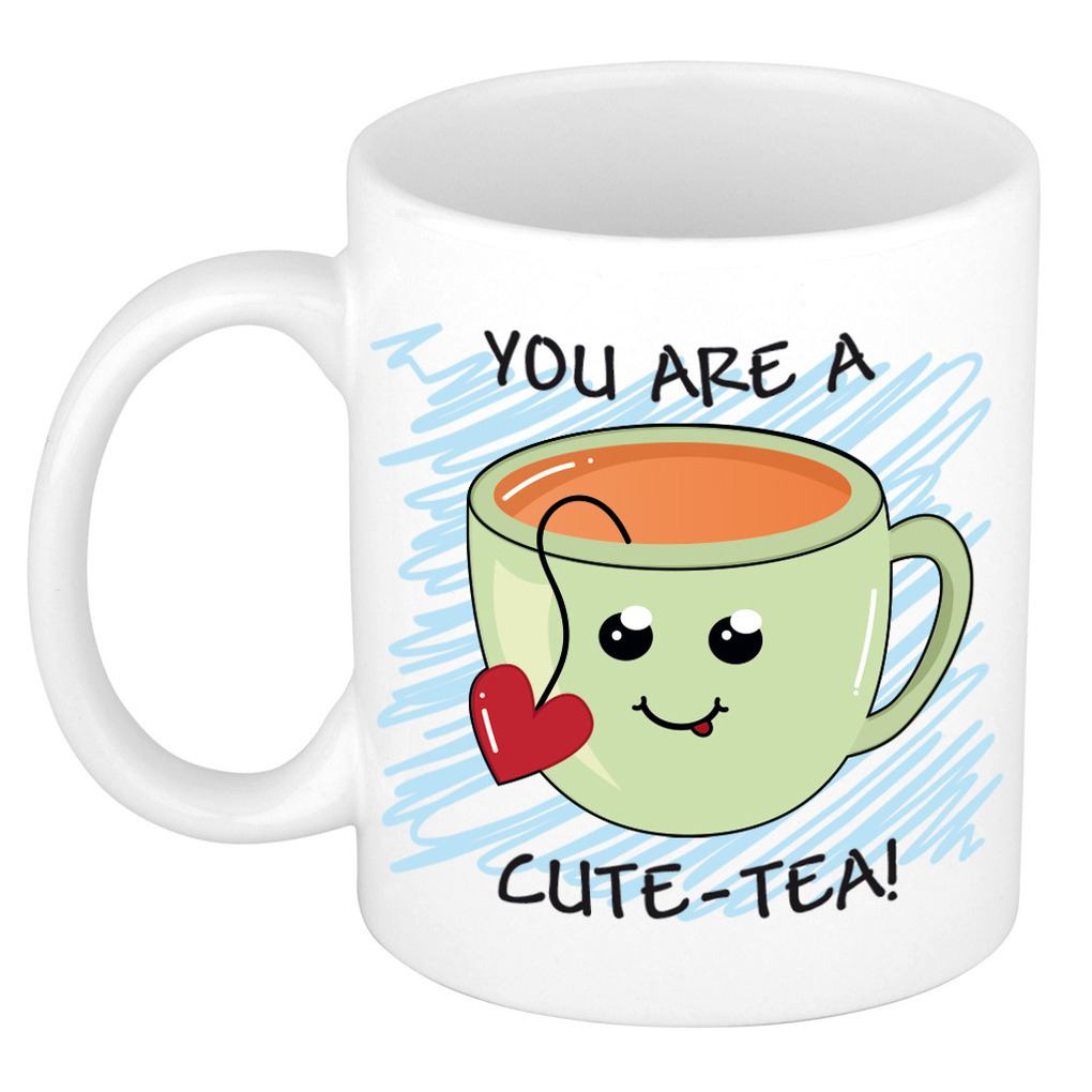 Verjaardags/cadeau mok - groen - smiley cute tea - grappig - keramiek - 300 ml -