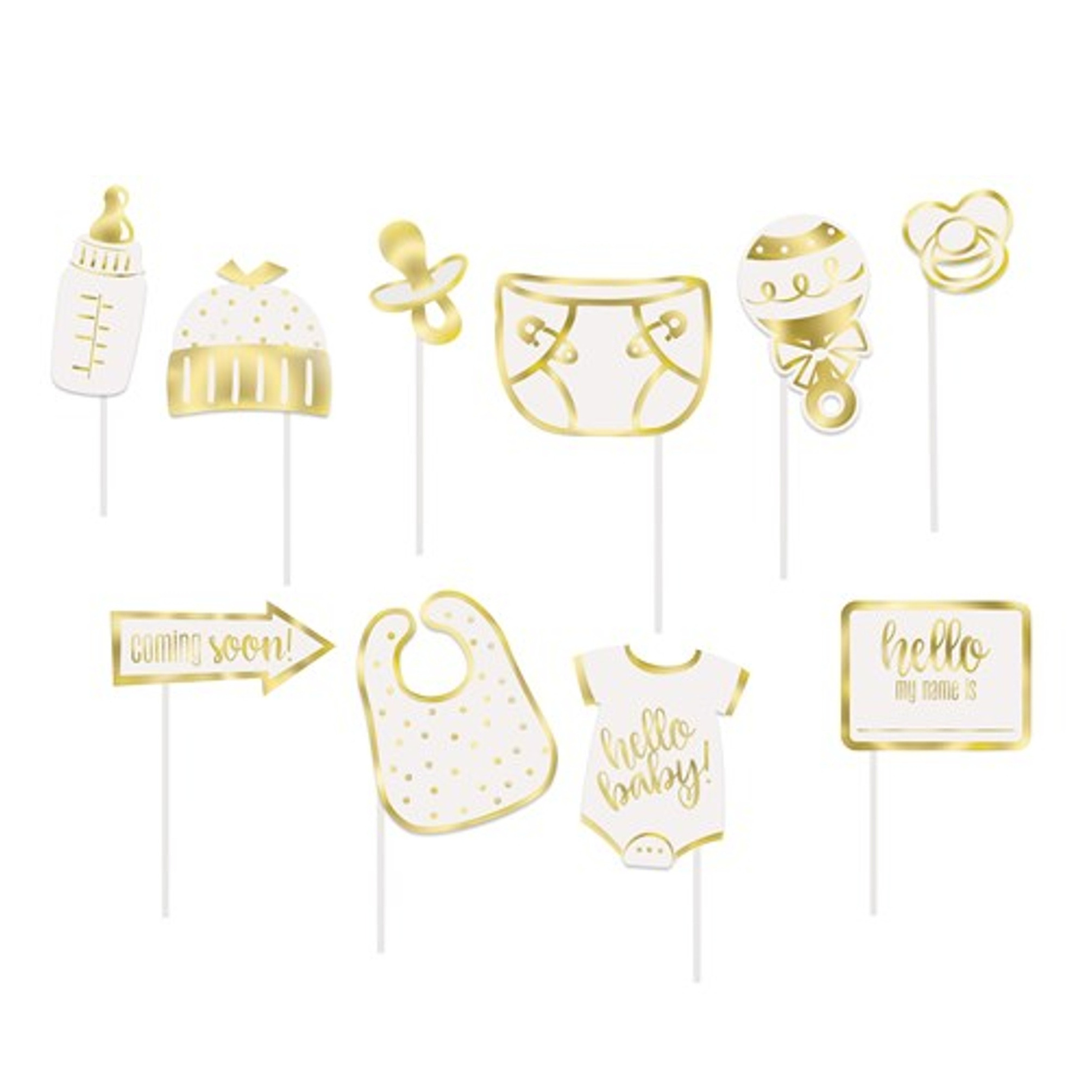 Babyshower foto prop set - 20-delig - wit/goud - kraamfeest/geboorte - photo booth accessoires -