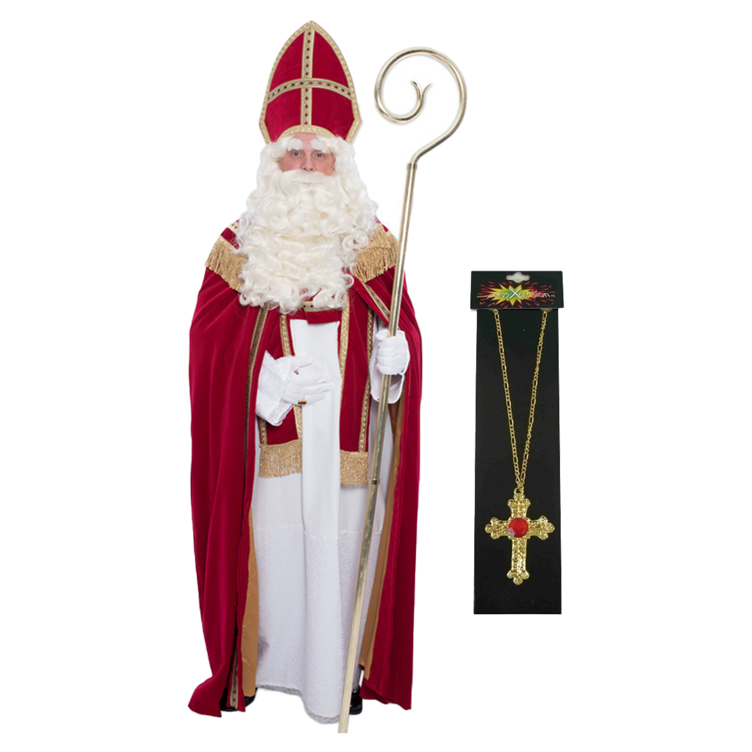 Sinterklaas kostuum - inclusief kruis ketting met rode steen One size -