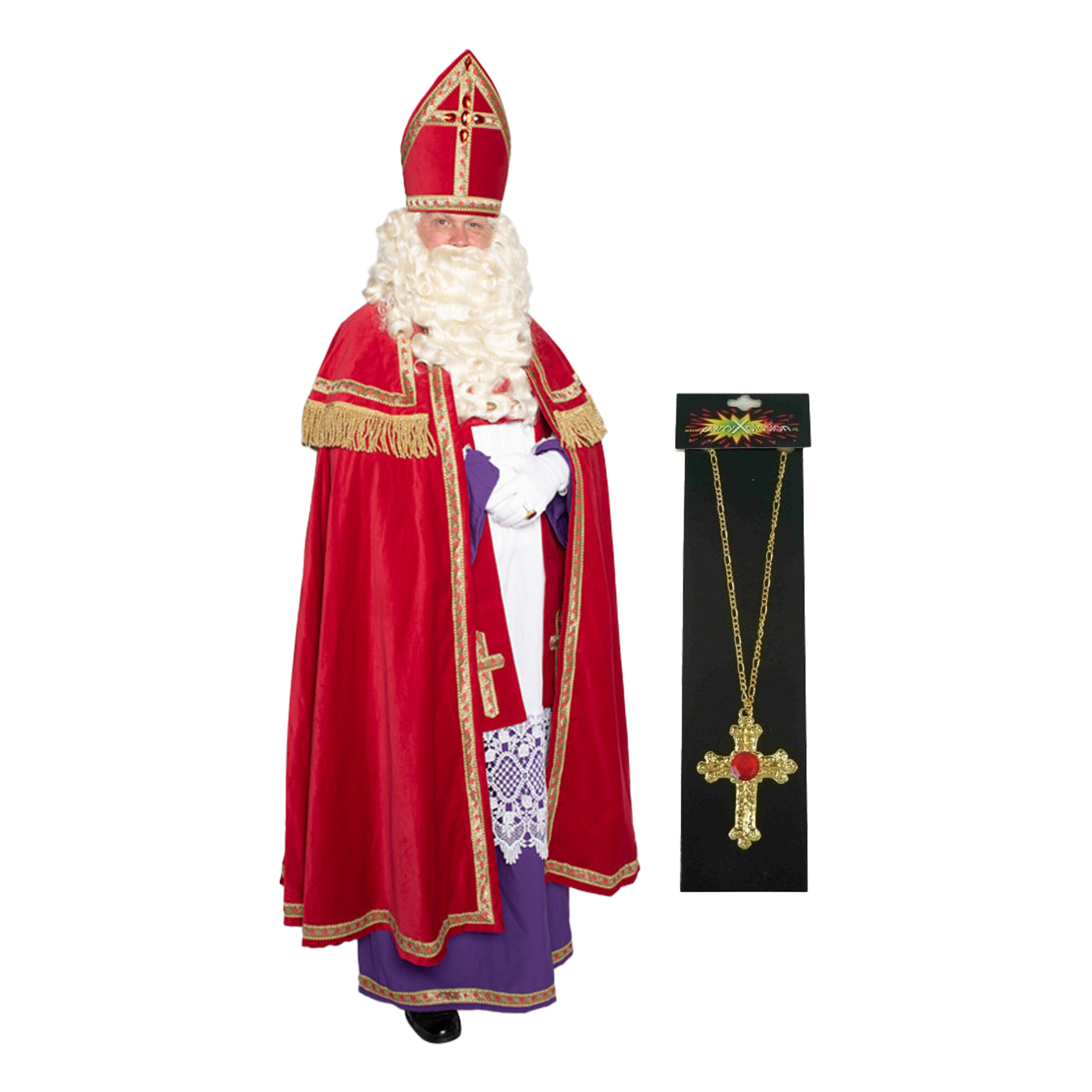 Sinterklaas kostuum - inclusief kruis ketting met rode steen One size -