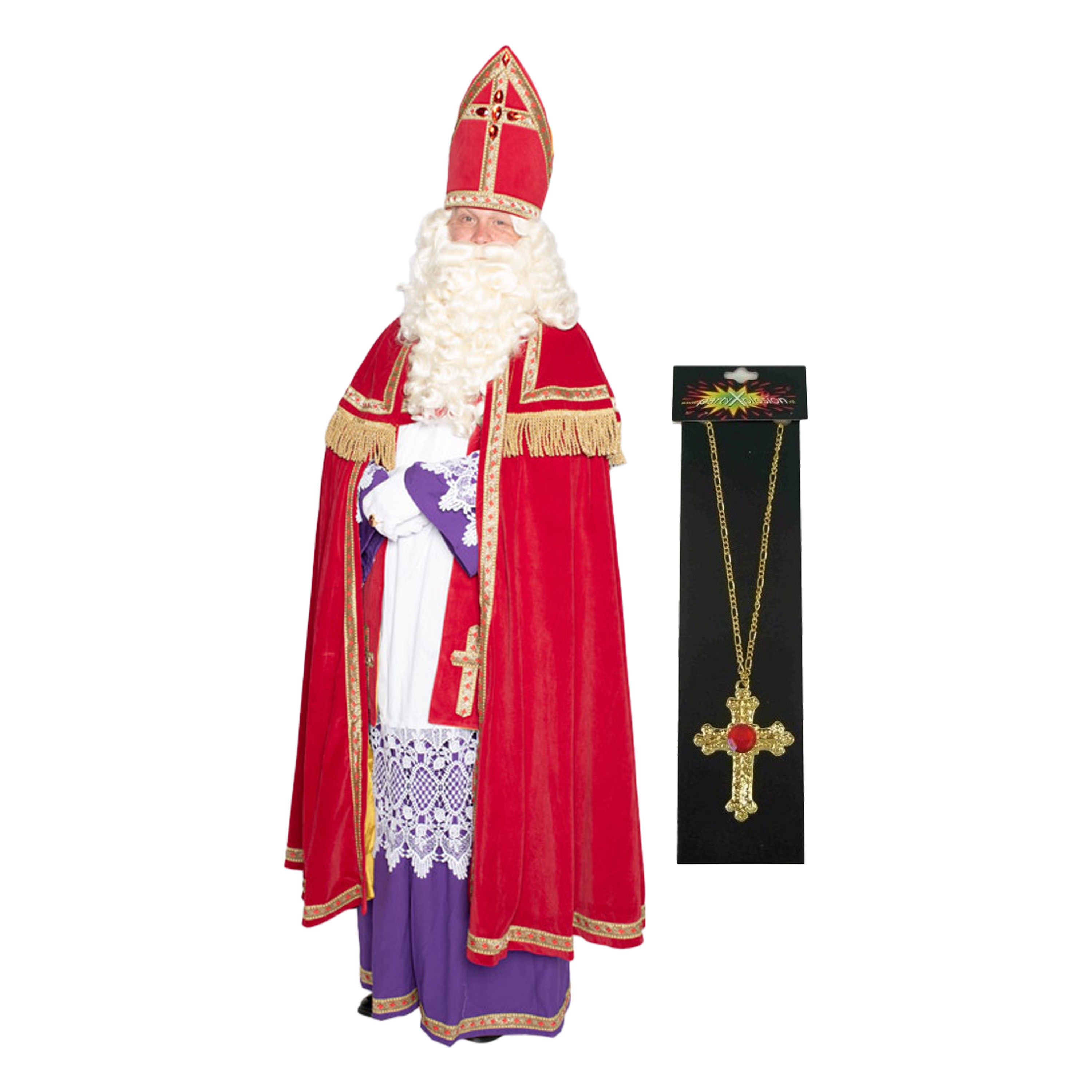 Sinterklaas kostuum - inclusief kruis ketting met rode steen One size -