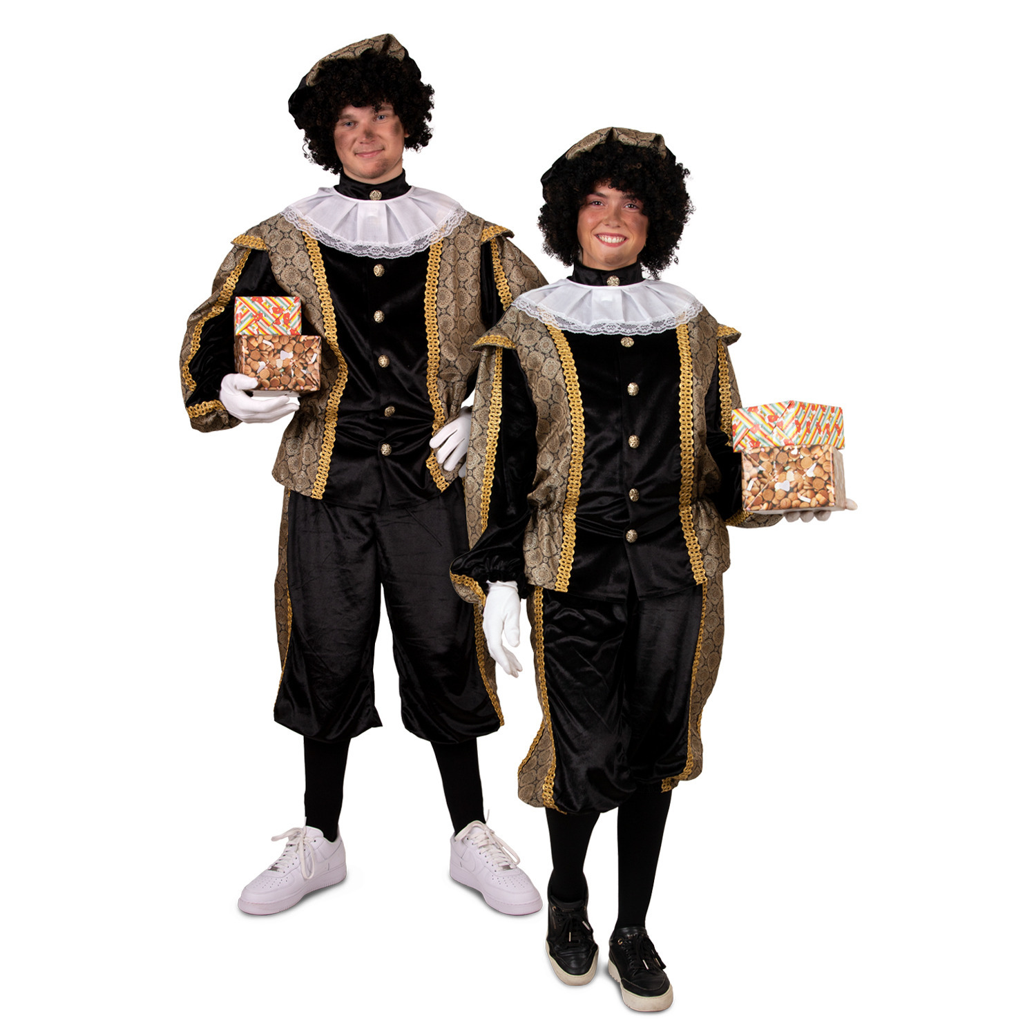 Piet verkleed kostuum luxe 3-delig - zwart/goud - polyester - pietenpak voor volwassenen 48 (S) -