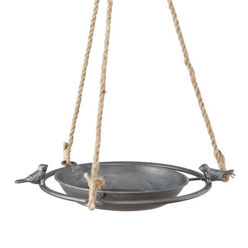 Vogelbad/voederschaal - grijs - zink - D25 x H5 cm - drinkschaal voor tuinvogels -