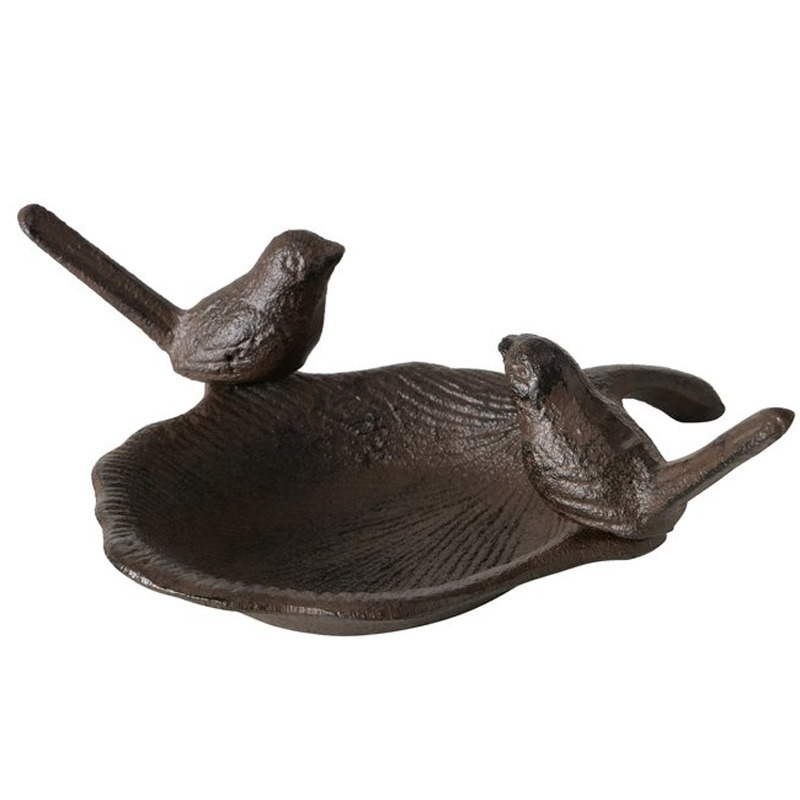 Vogelbad/voederschaal - bruin - ijzer - D18 x H6 cm - drinkschaal voor tuinvogels -