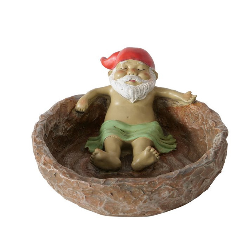 Vogelbad/voederschaal - kabouter - bruin - kunststof - D25 x H5 cm - drinkschaal voor tuinvogels -