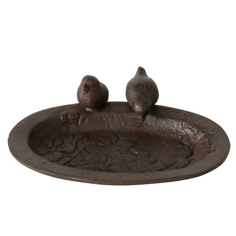 Vogelbad/voederschaal - bruin - ijzer - 20 x 15 x 6 cm - drinkschaal voor tuinvogels -