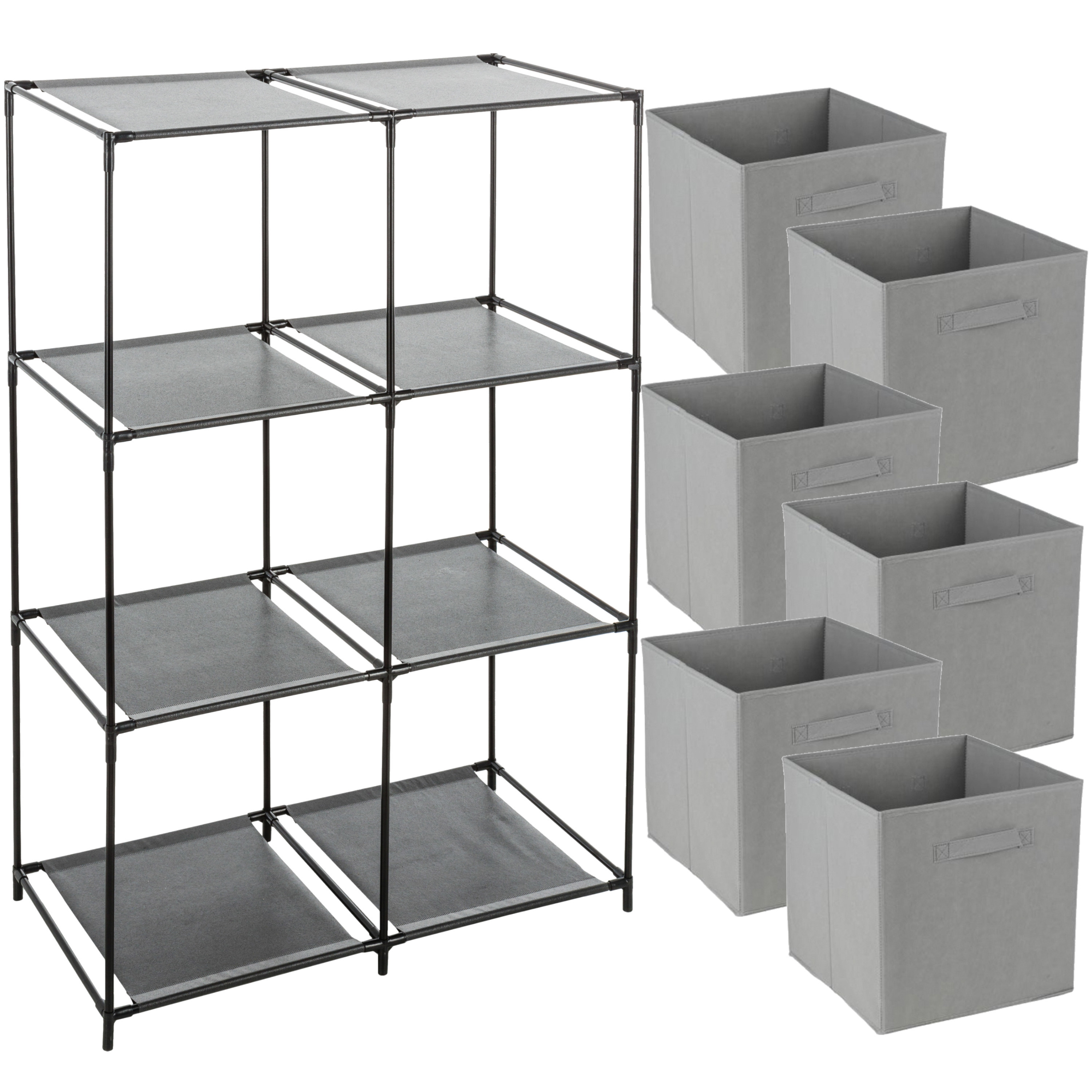 Opbergrek 3-laags - metaal - kunststof - zwart - 68 x 98 cm - incl. 6 opbergmanden grijs -