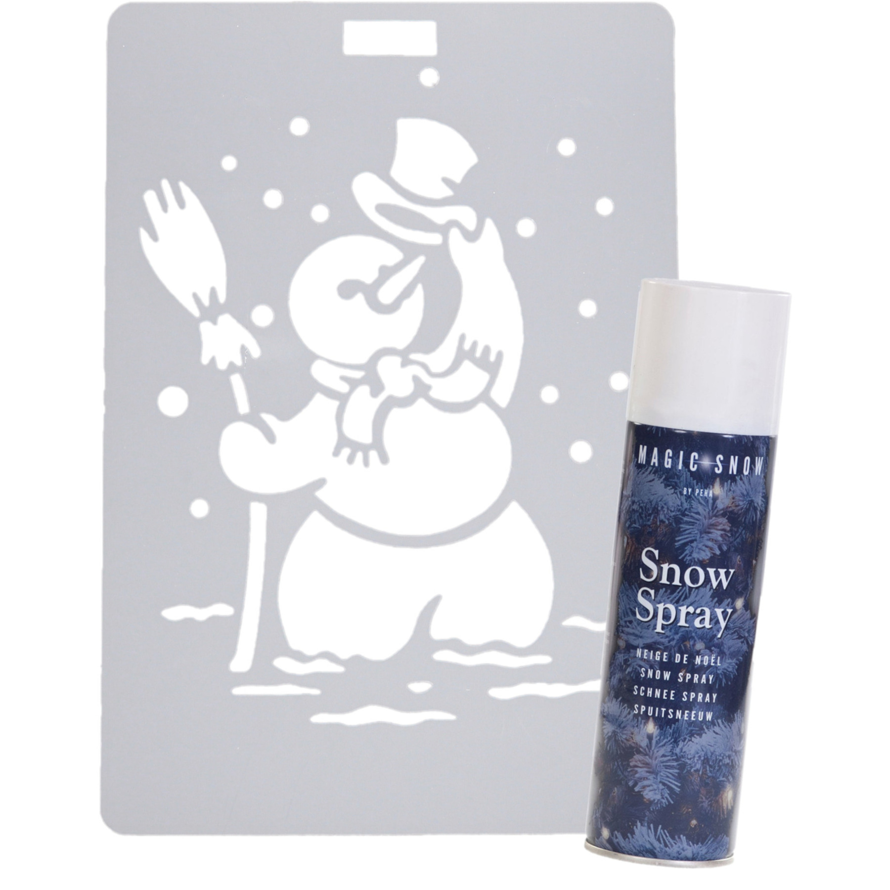 Kerst raamsjabloon sneeuwpop - vel 21 x 30 cm - incl. sneeuwspray 150 ml -