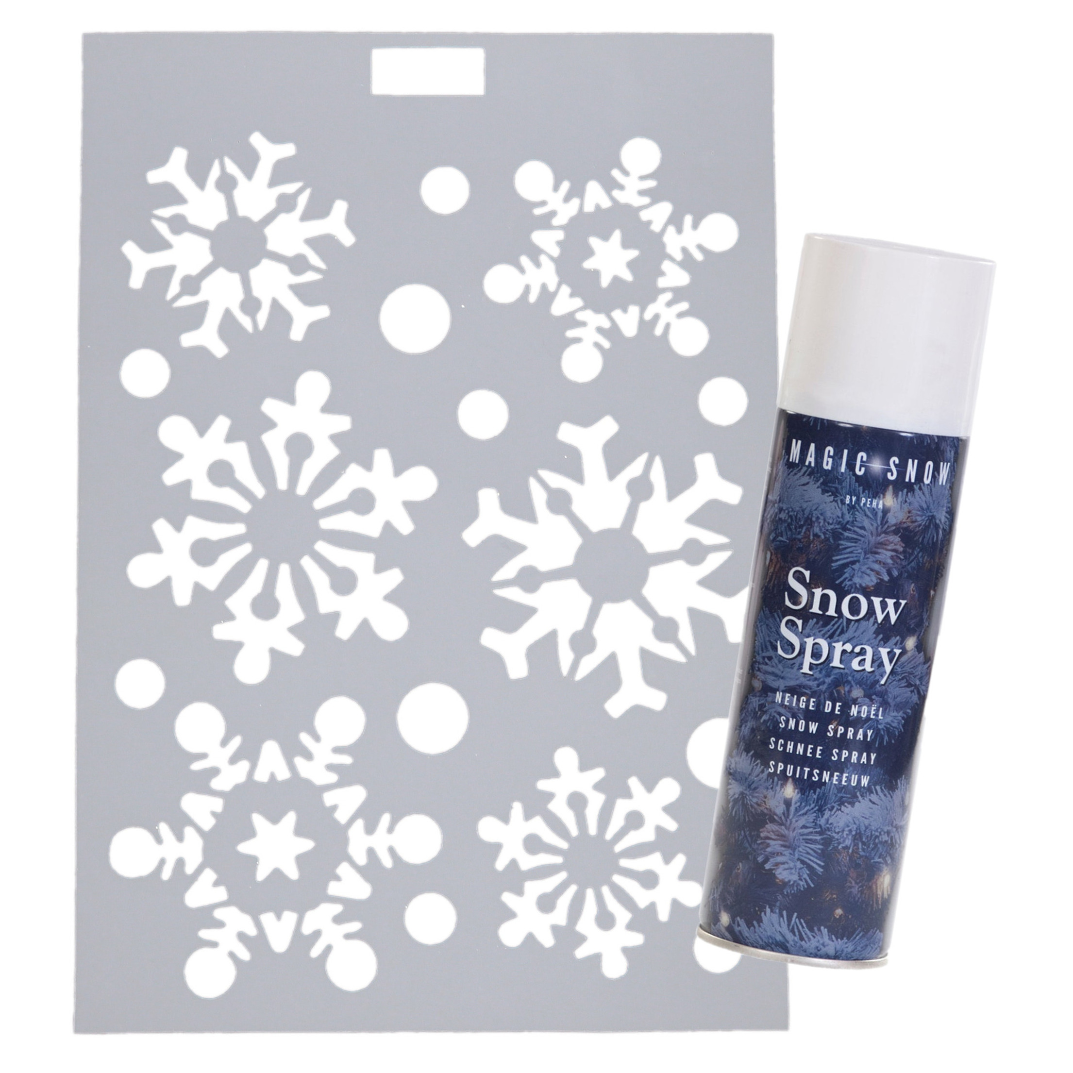 Kerst raamsjabloon sneeuwvlokken - vel 21 x 30 cm - incl. sneeuwspray 150 ml -