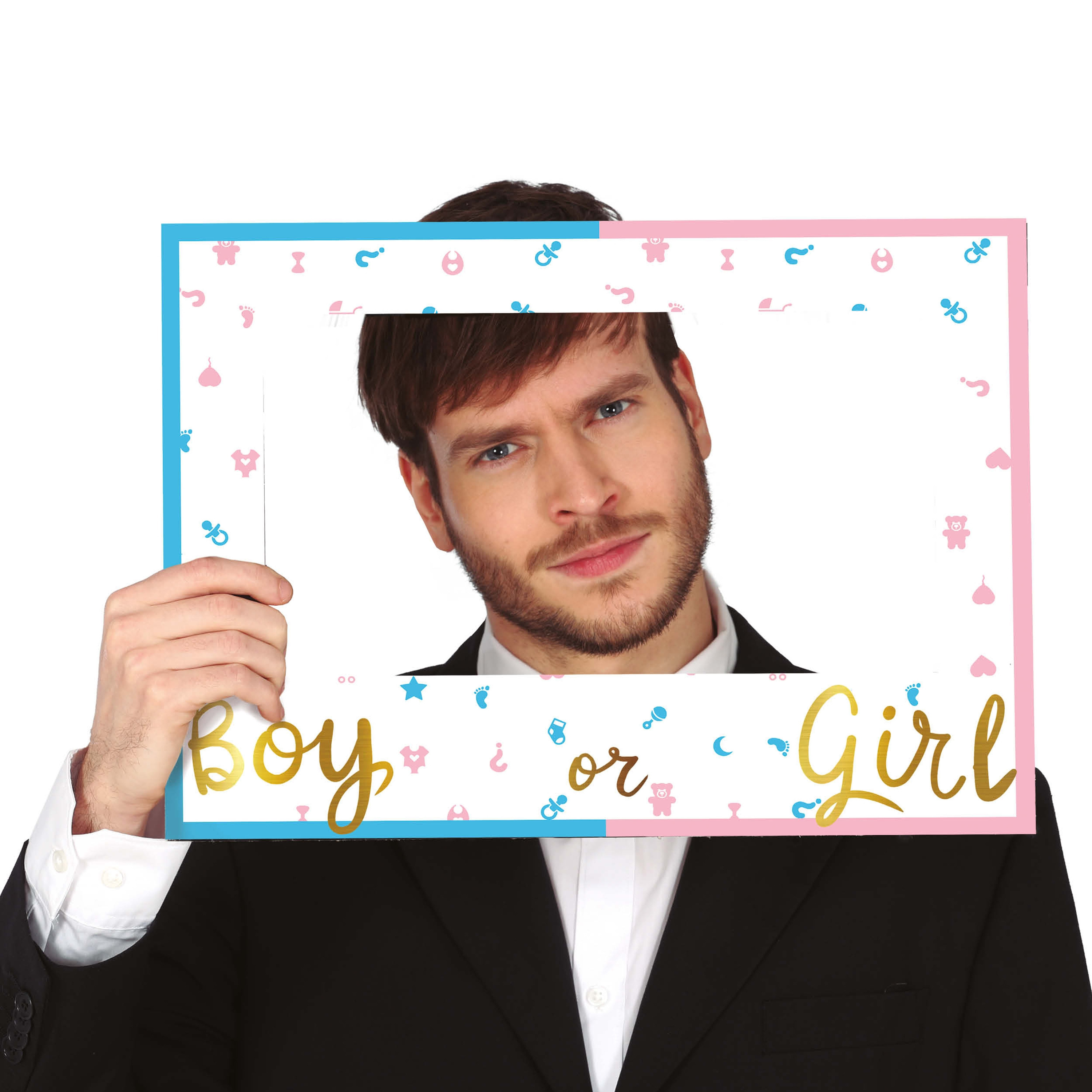 Gender reveal foto frame - 2x stuks - boy or girl - jongen/meisje babyshower thema feest - foto prop -
