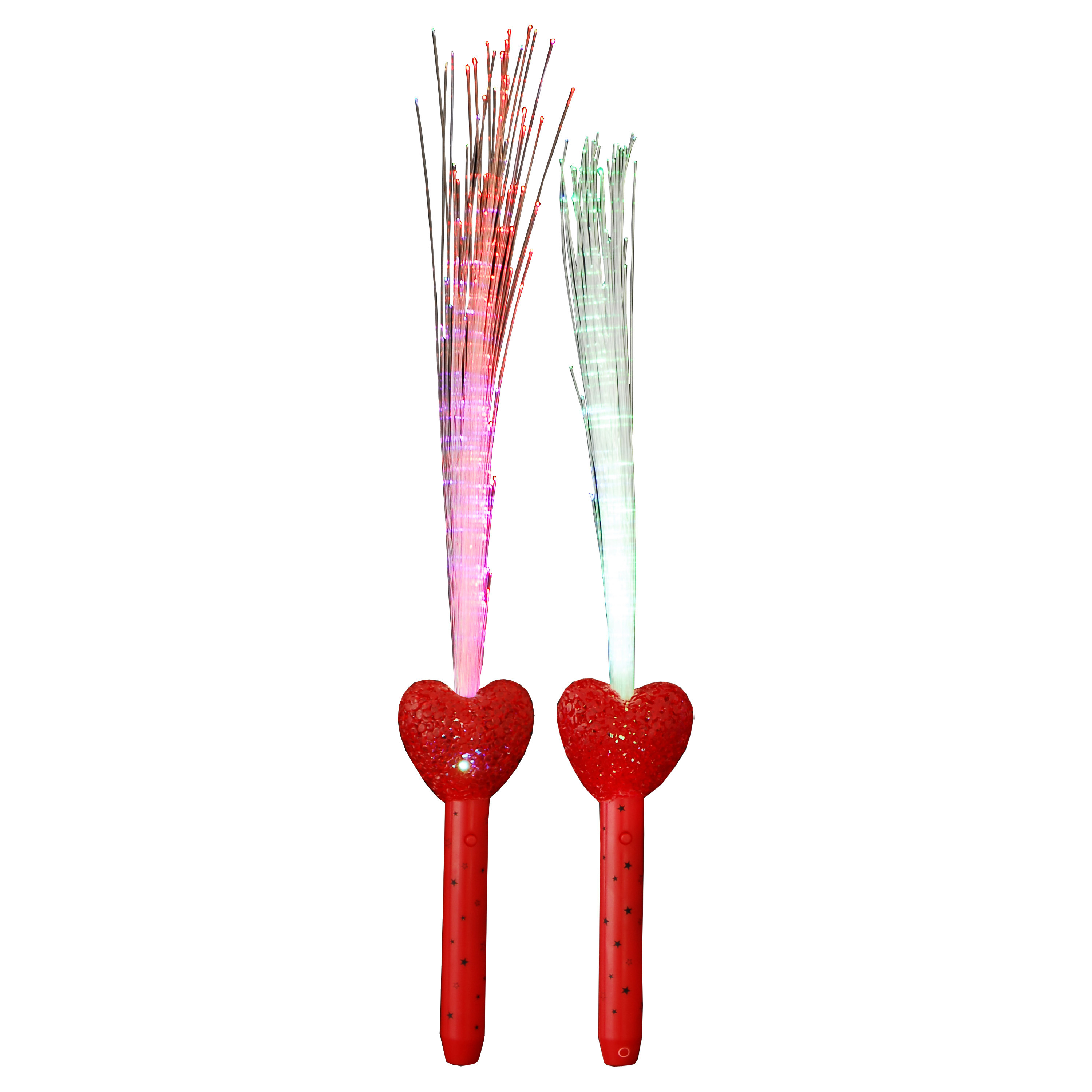 Licht toverstaf - 2x - rood - magische LED verlichting - fiberstick hartvormig -